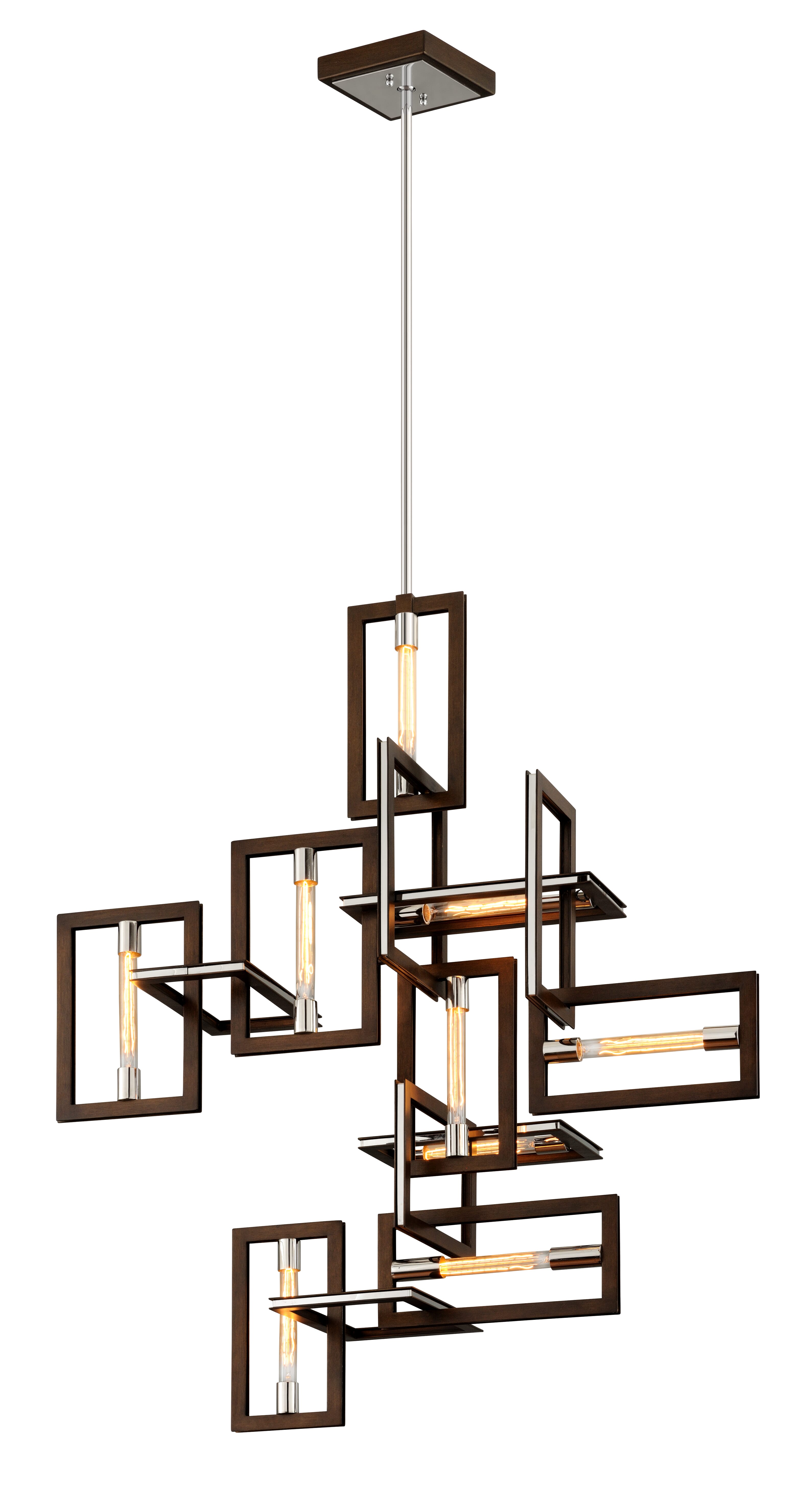 Troy Enigma 9-Light 54" Pendant Light in Bronze with Polished Stainless