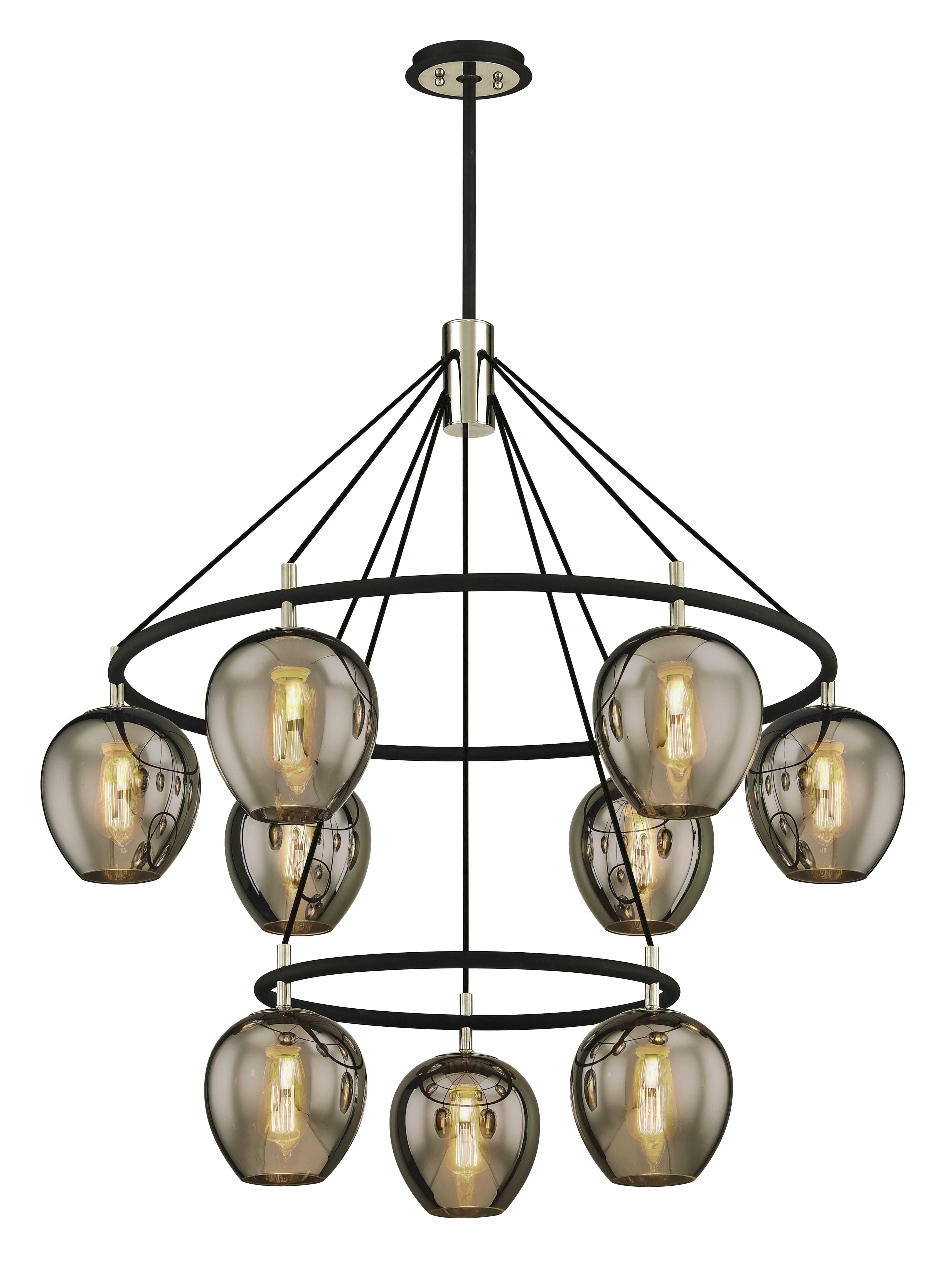 Troy Iliad 9-Light Chandelier in Carbide Black & Polished Nickel