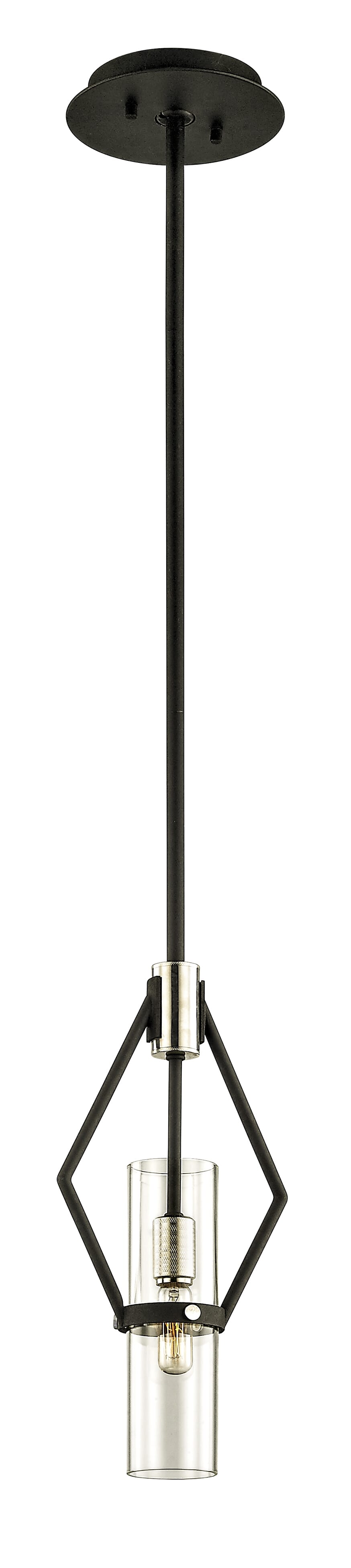 Troy Raef 15" Pendant Light in Textured Black & Polish Nickel