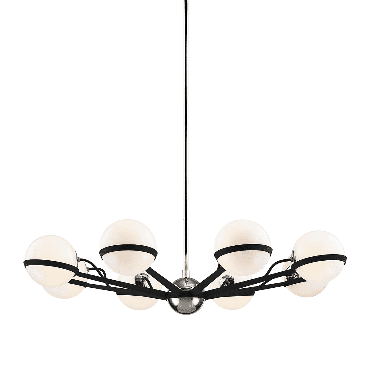 Troy Ace 8-Light Chandelier in Carb Black with Polished Nickel Accents