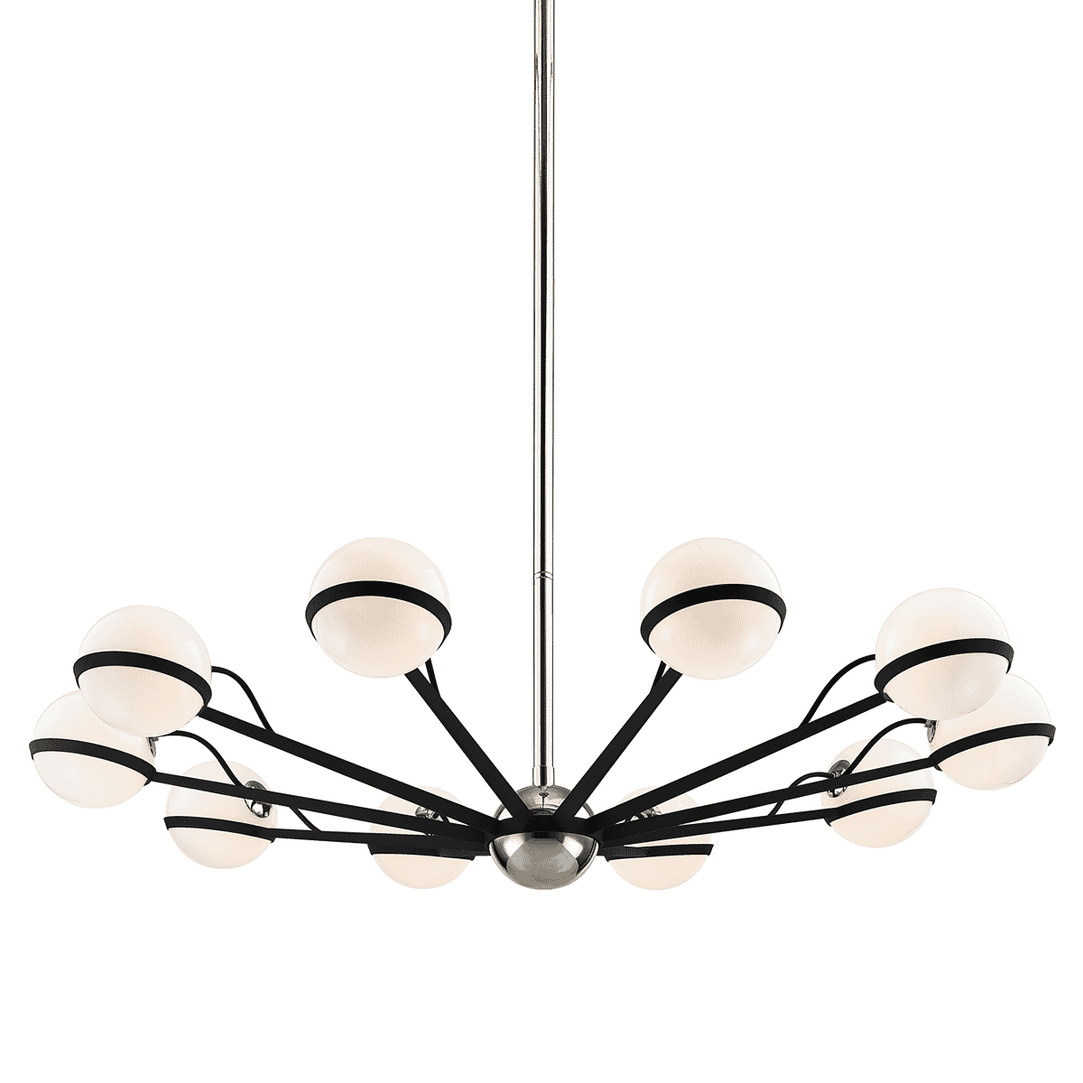 Troy Ace 10-Light Chandelier in Carb Black with Polished Nickel Accents