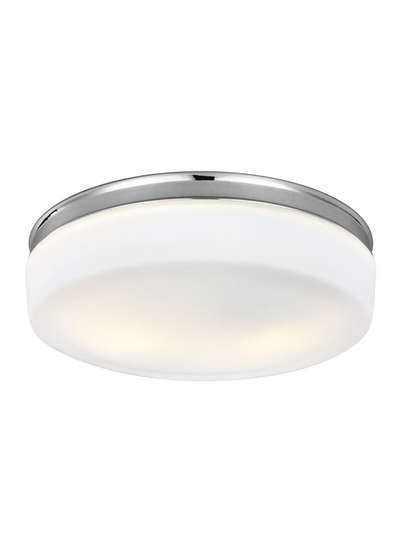 Feiss Issen 13.5" 2-Light White Opal Etched Flush Mount in Chrome