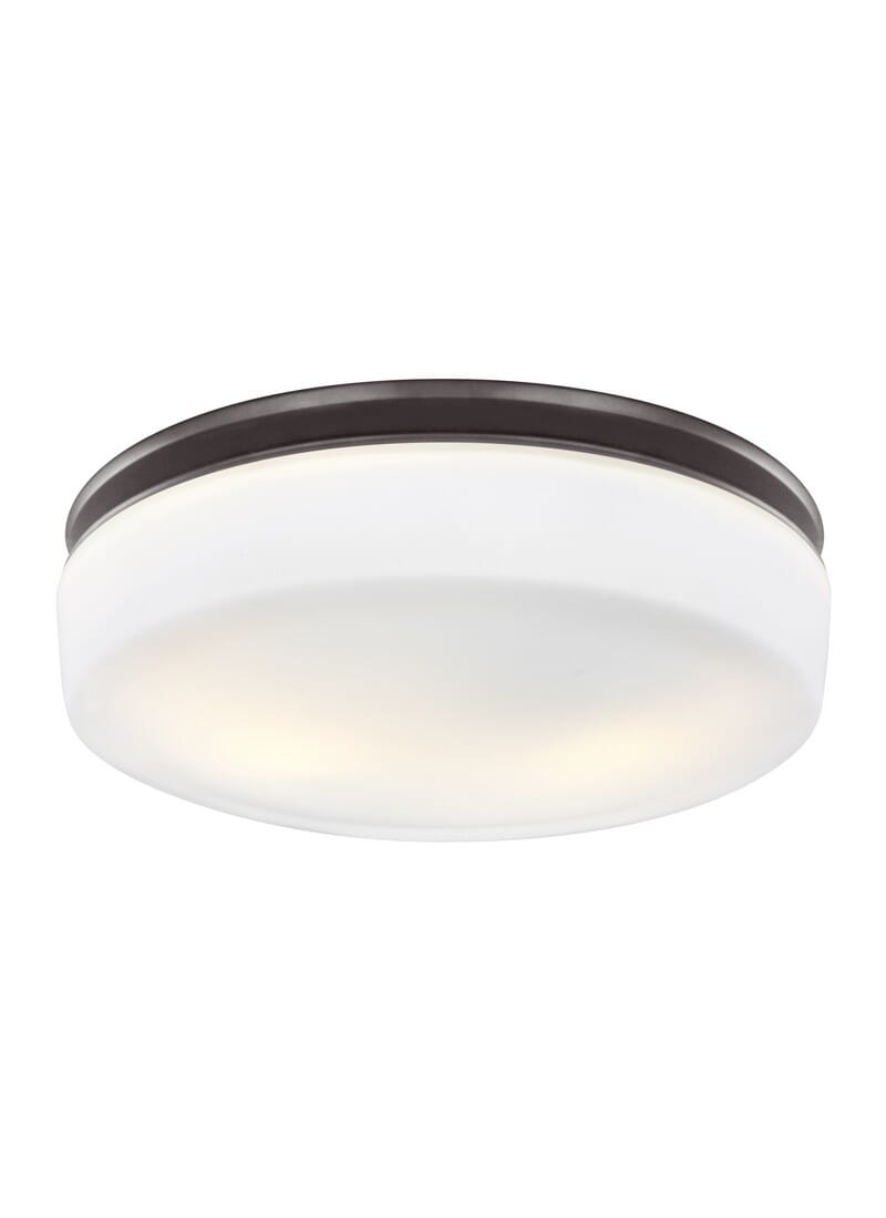 Feiss Issen 13.5" 2-Light White Opal Etched Flush Mount in Bronze