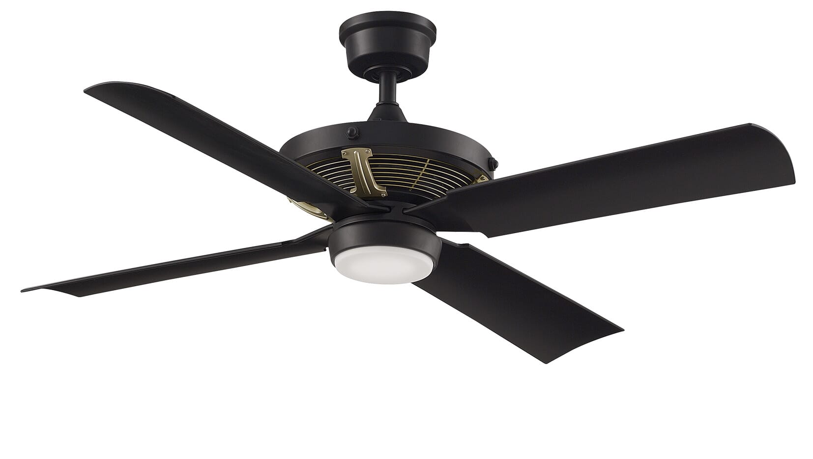 Fanimation Pickett 52" 4-Blade Indoor/Outdoor Ceiling Fan in Black with Brass Accents