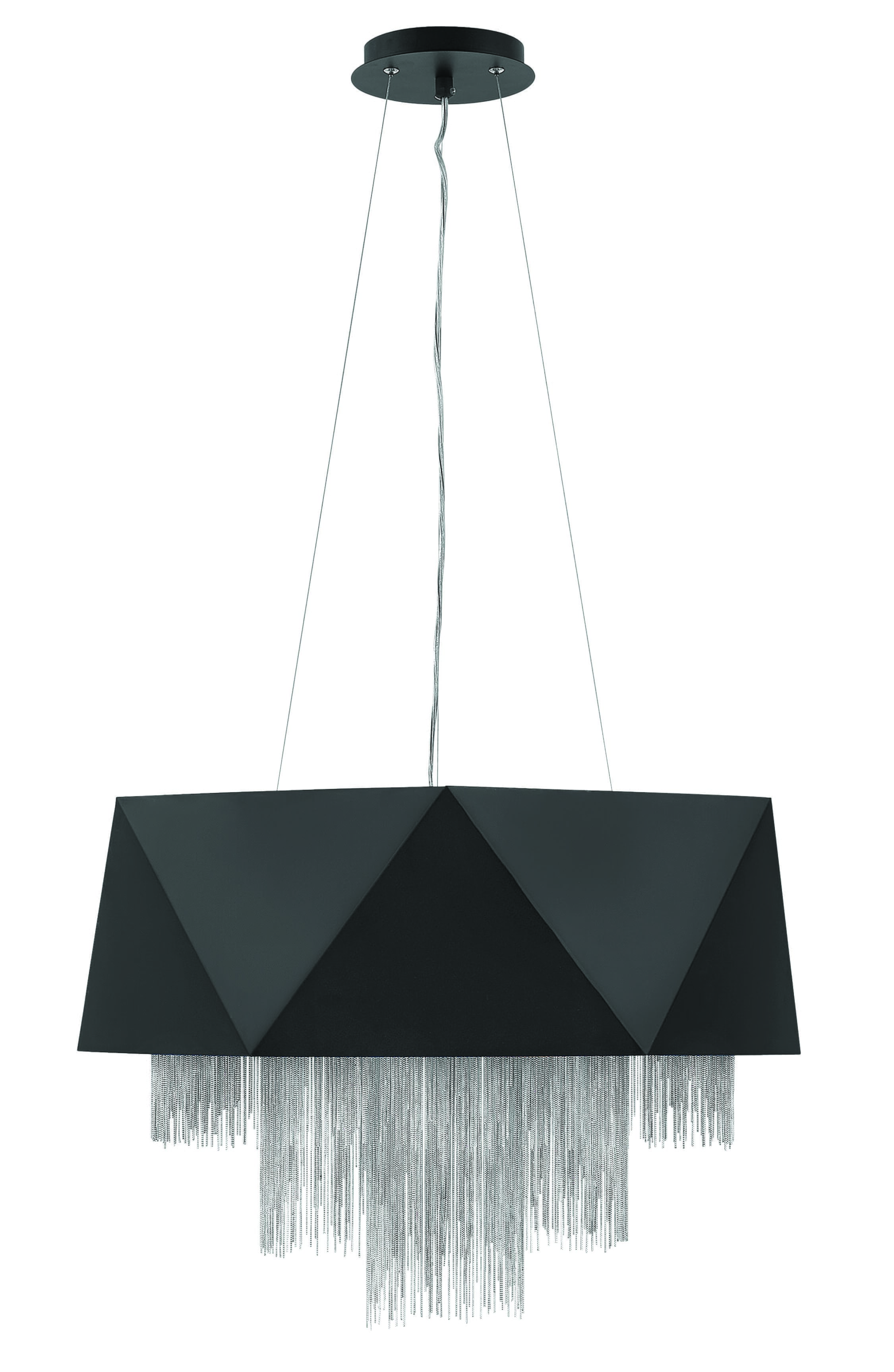 Fredrick Ramond Zuma 8-Light Chandelier in Satin Black with Silver Chain