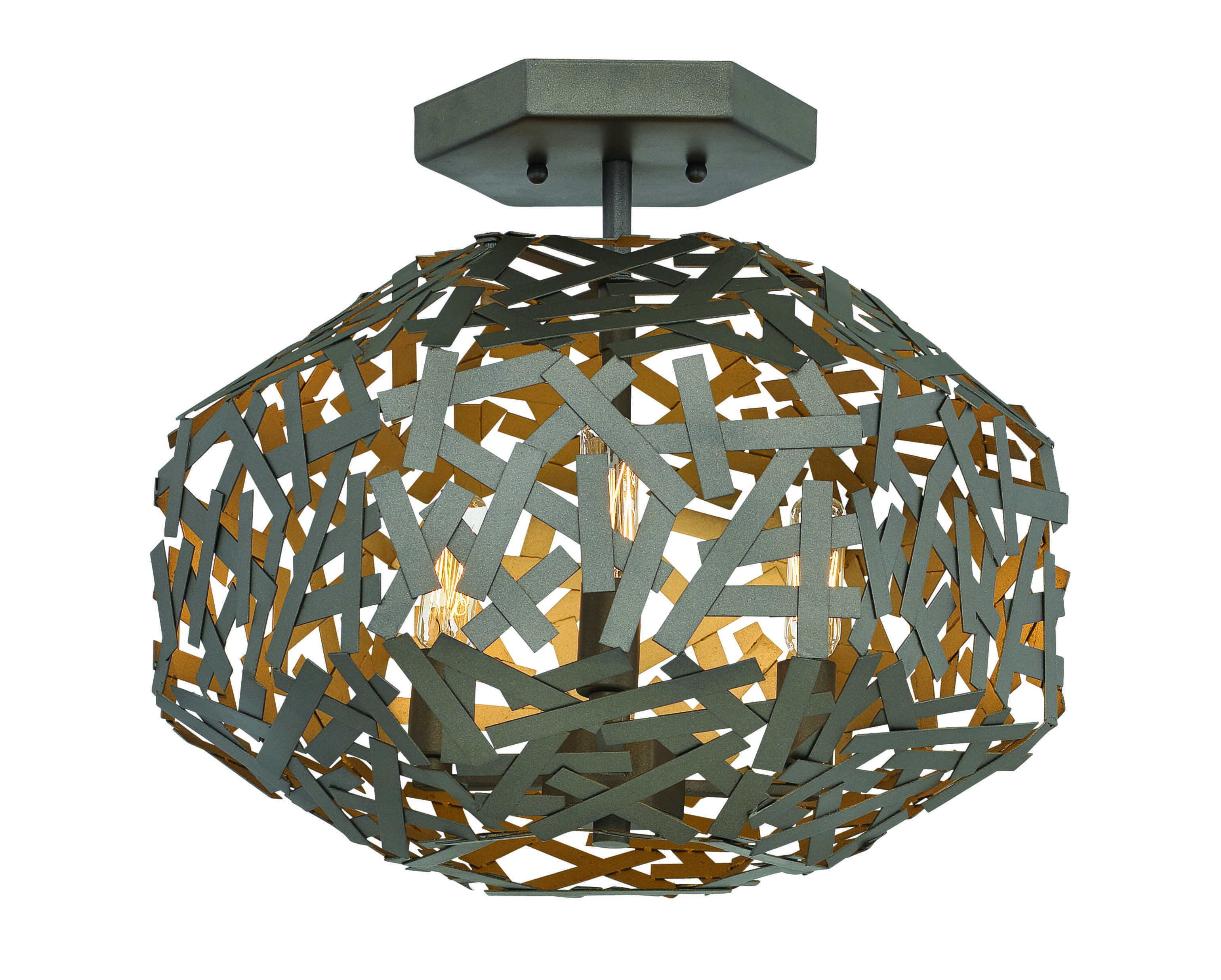 Fredrick Ramond Kestrel 3-Light Semi-Flush in Metallic Matte Bronze