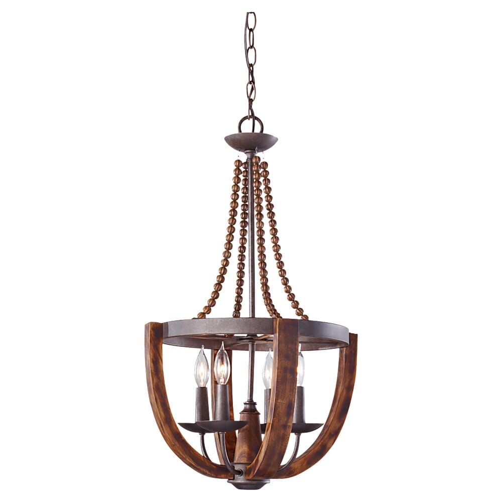 Feiss Adan 4-Light Transitional Chandelier in Rustic Iron And Burnished Wood