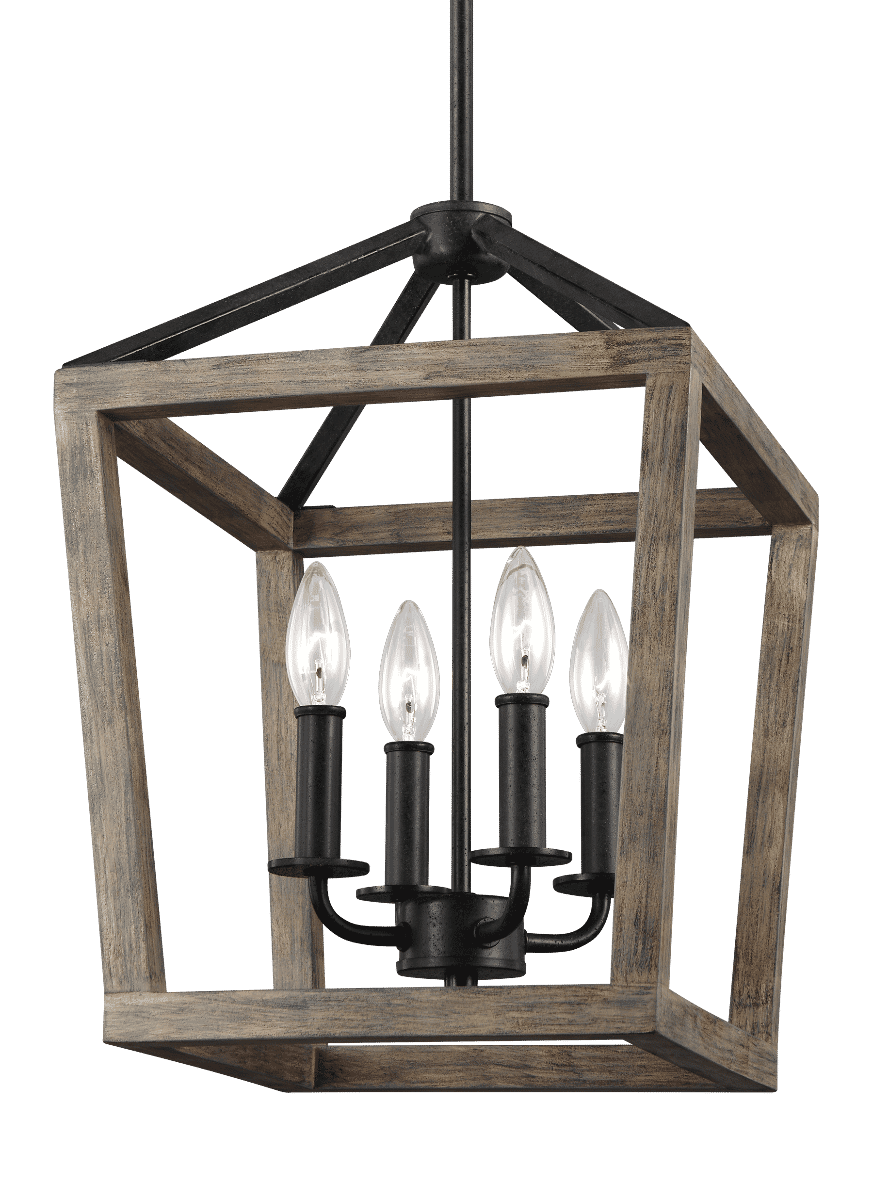 Feiss Gannet 4-Light Pendant in Weathered Oak