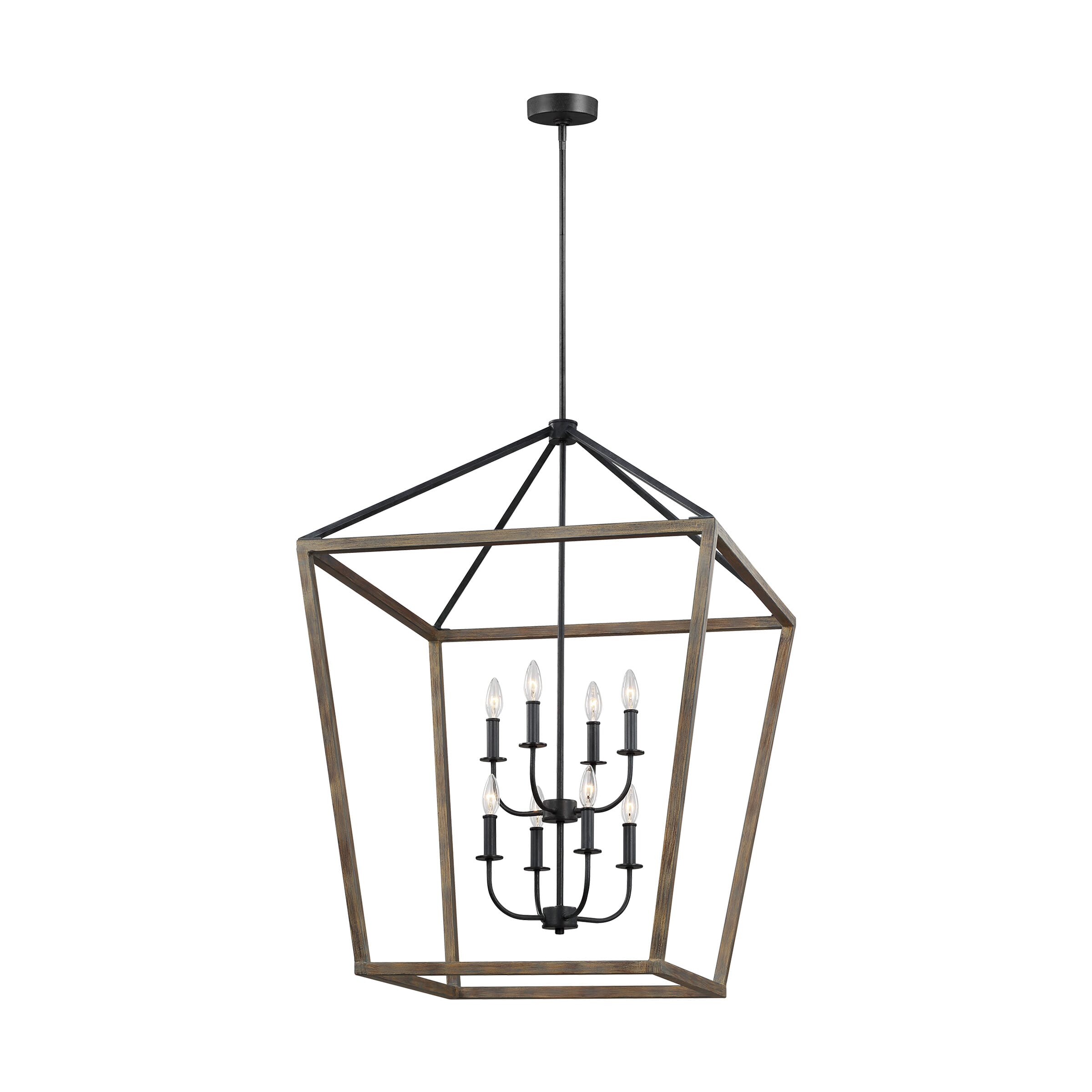 Feiss Gannet 8-Light Chandelier in Weathered Oak Wood / Antique Forged Iron