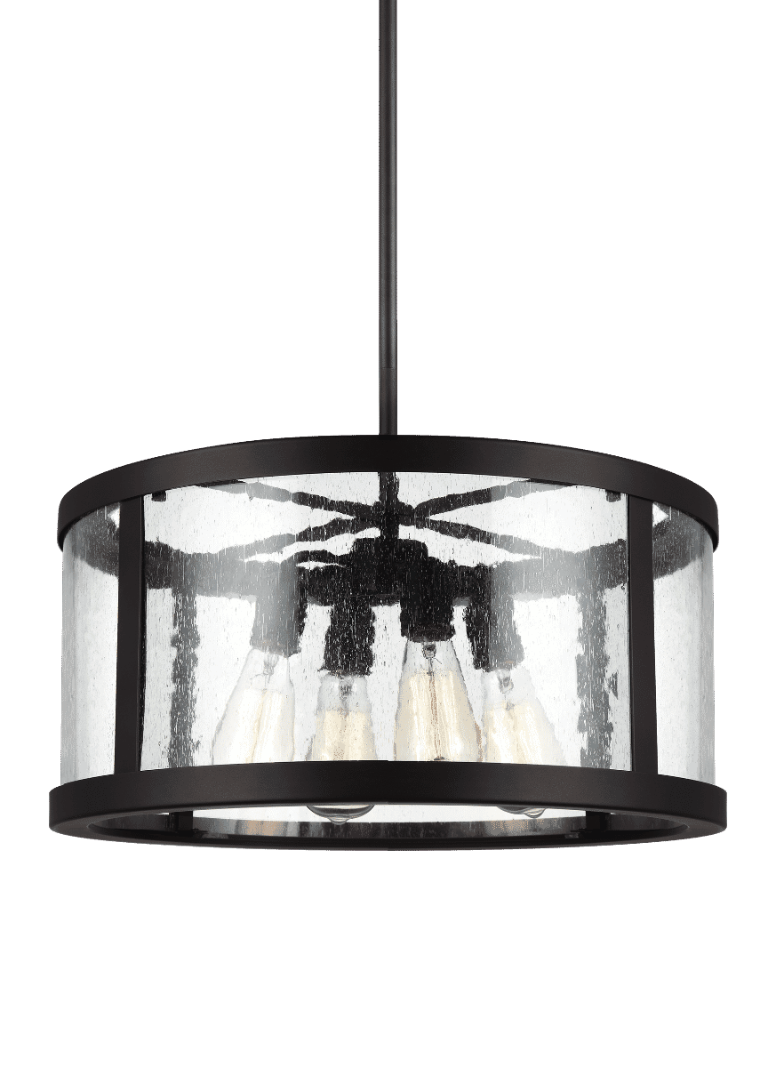 Feiss Harrow Clear Seeded Glass Pendant Light in Oil Rubbed Bronze