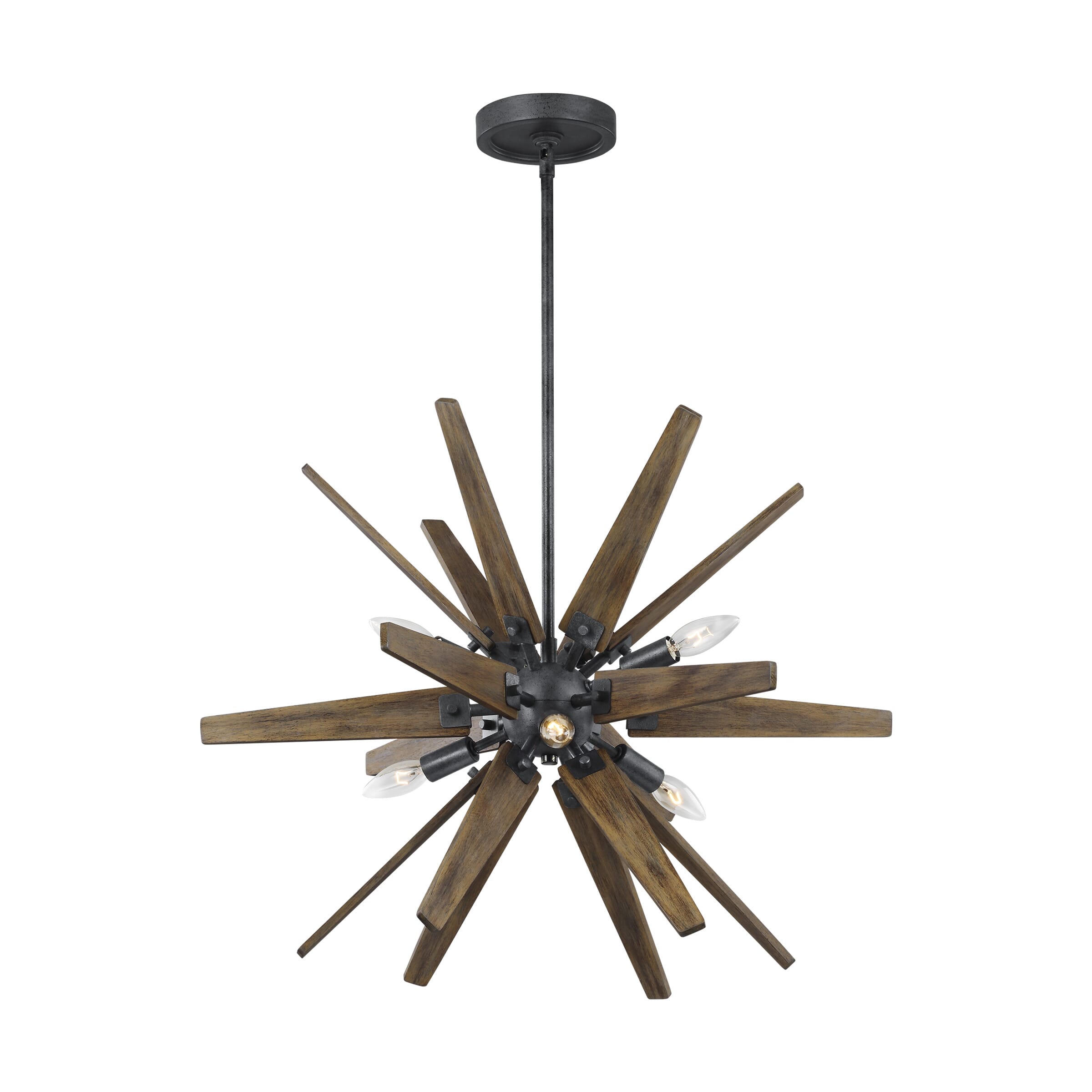 Feiss Thorne 6-Light Chandelier in Dark Weathered Zinc / Weathered Oak