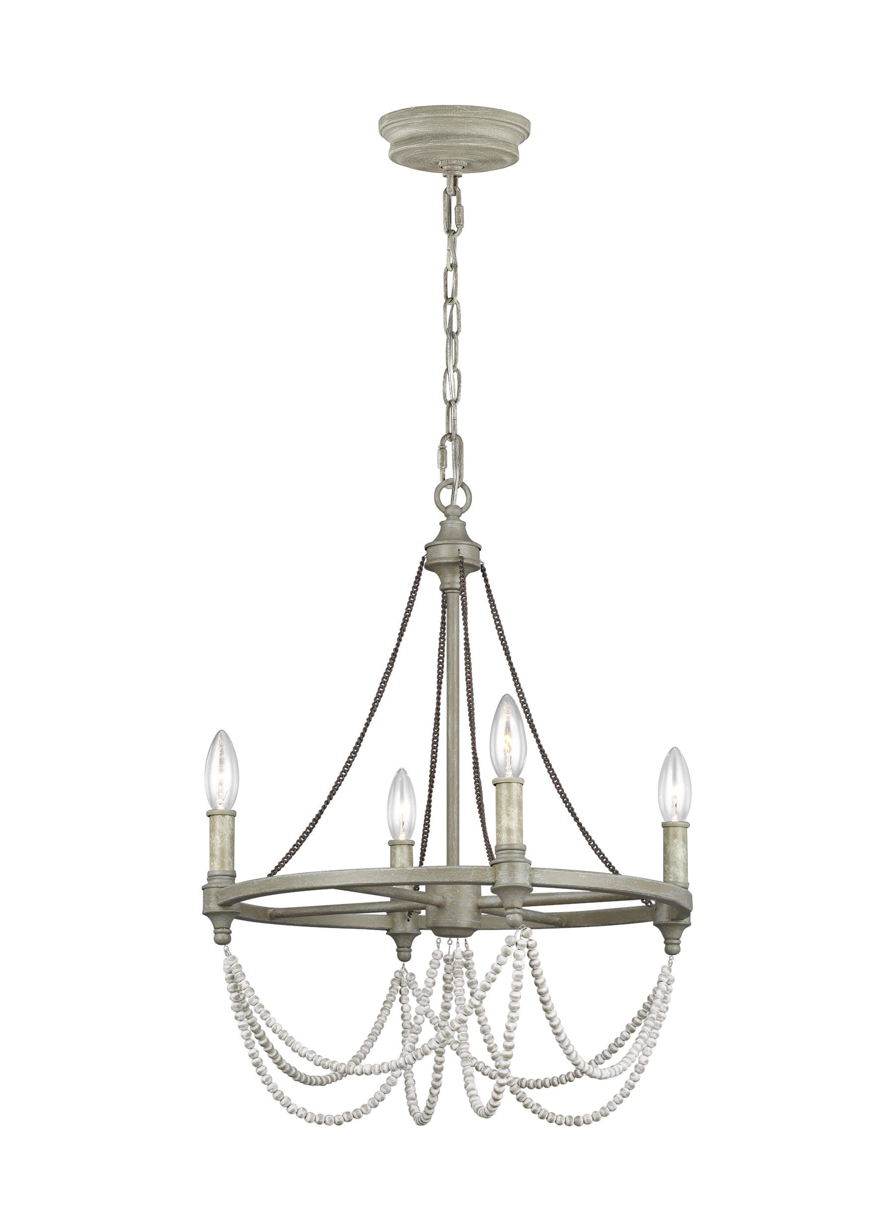 Feiss Beverly 4-Light Traditional Chandelier in French Washed Oak And Distressed White Wood