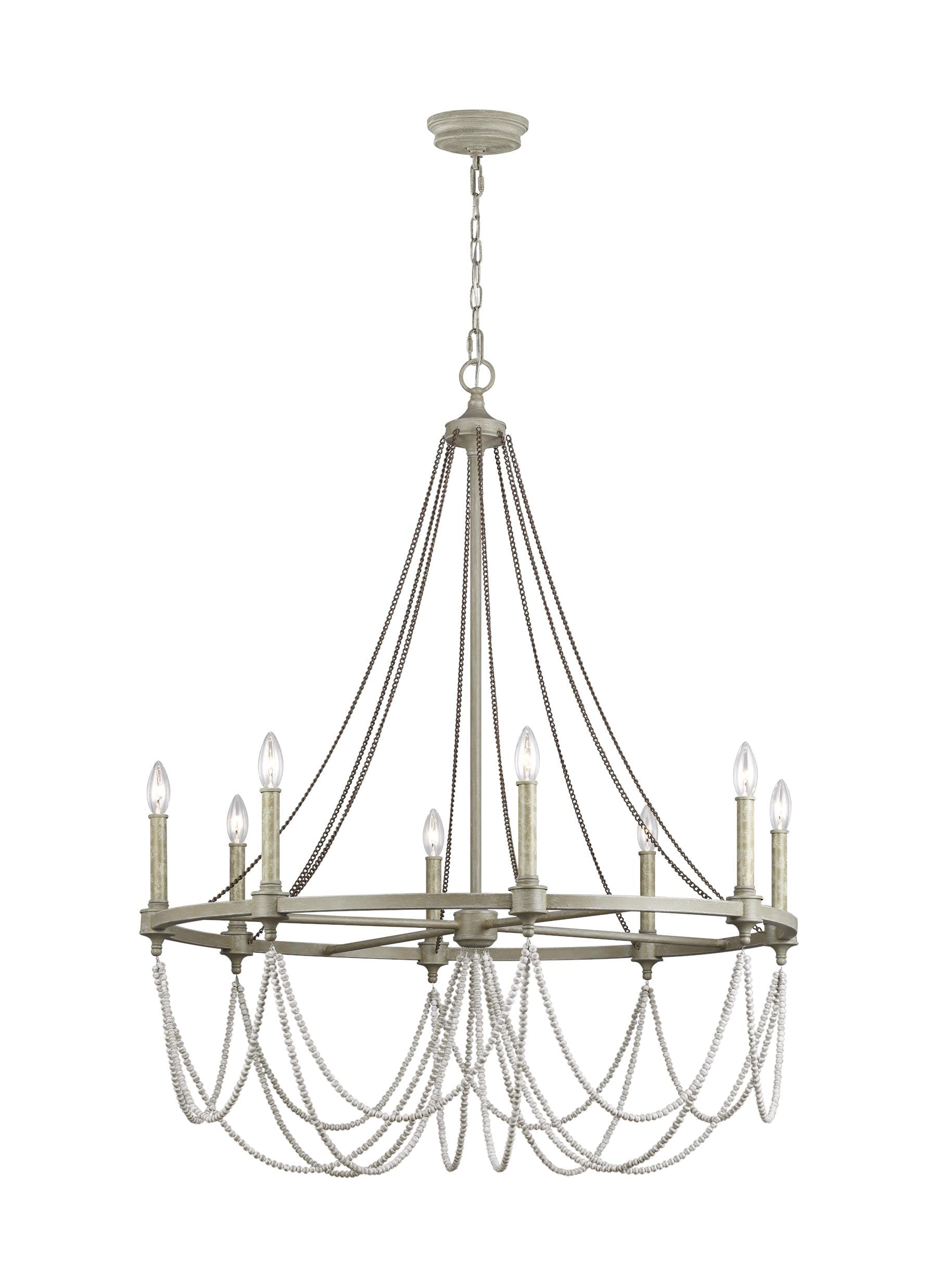 Feiss Beverly 8-Light Traditional Chandelier in French Washed Oak And Distressed White Wood