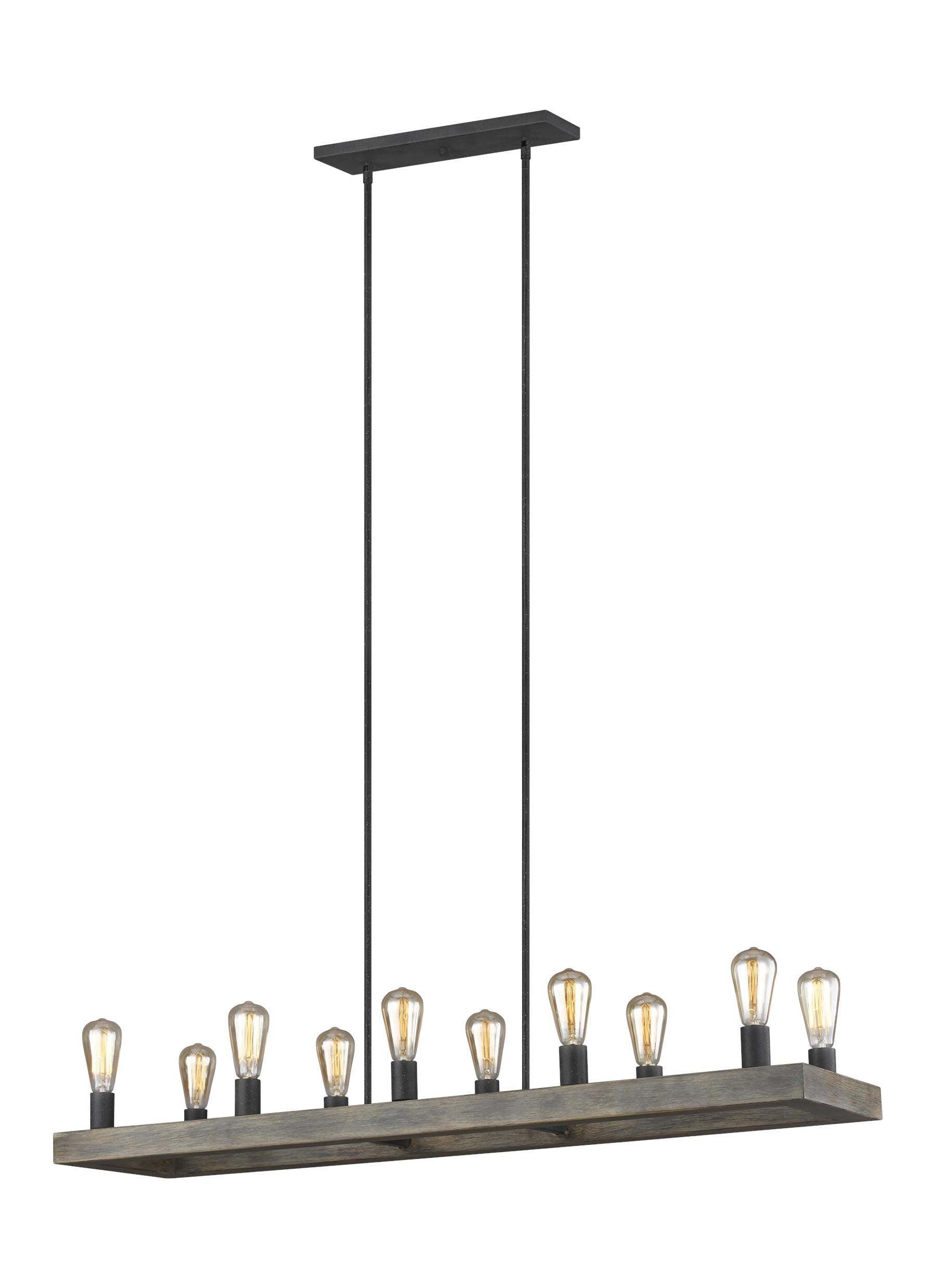 Feiss Avenir 10-Light 12" Kitchen Island Light in Weathered Oak Wood and Antique Forged Iron