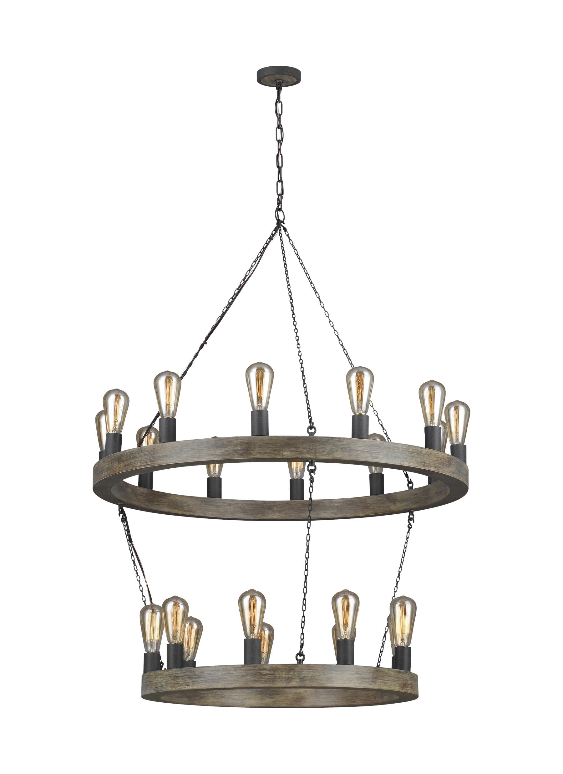 Feiss Avenir 21-Light Rustic Chandelier in Weathered Oak Wood And Antique Forged Iron