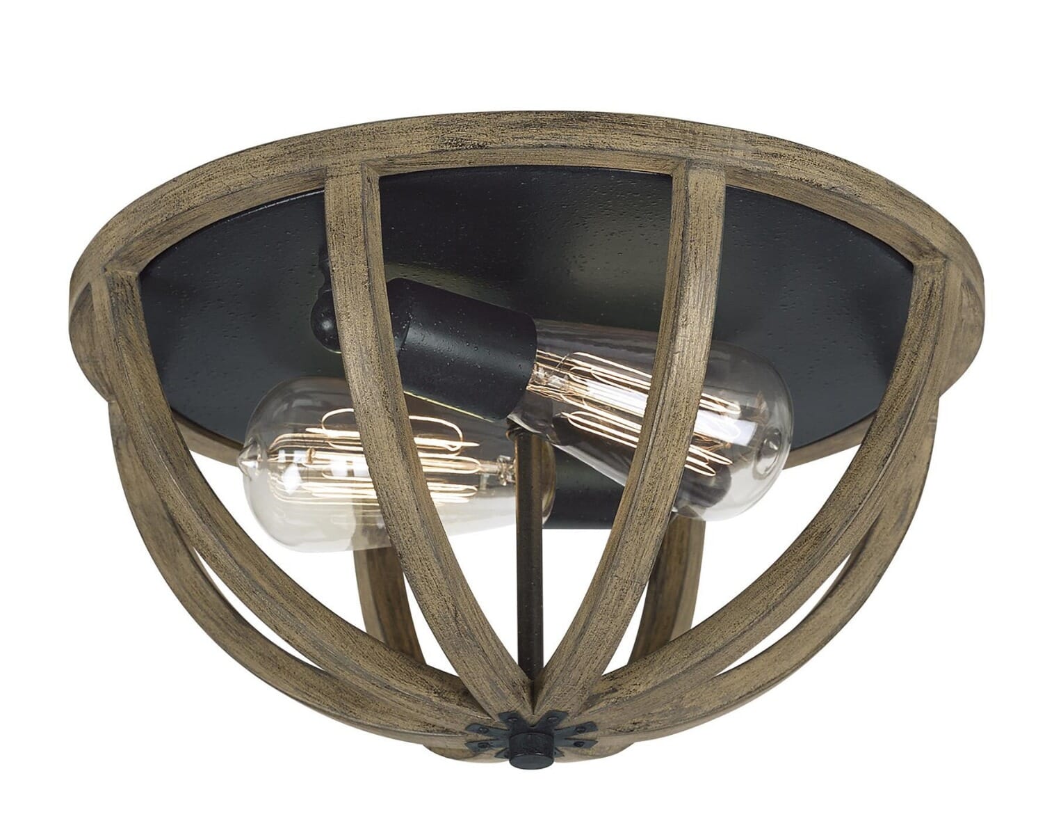 Feiss Allier 2-Light Weathered Oak & Forged Iron Ceiling Light