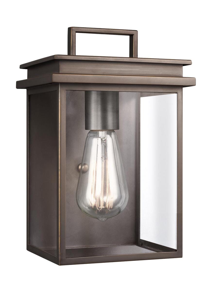 Feiss Glenview 10" Outdoor Clear Glass Wall Lantern in Antique Bronze