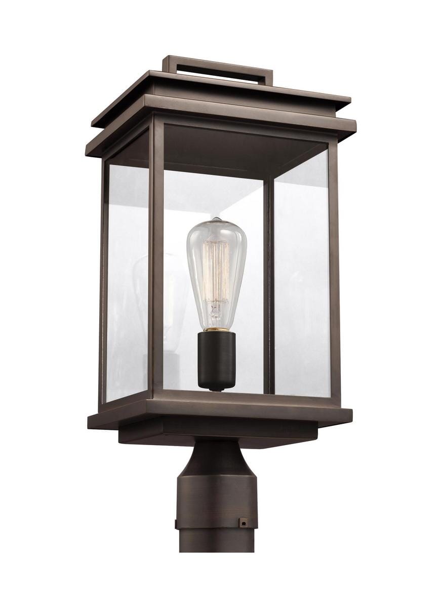 Feiss Glenview 16.75" Outdoor Clear Lantern Post in Antique Bronze