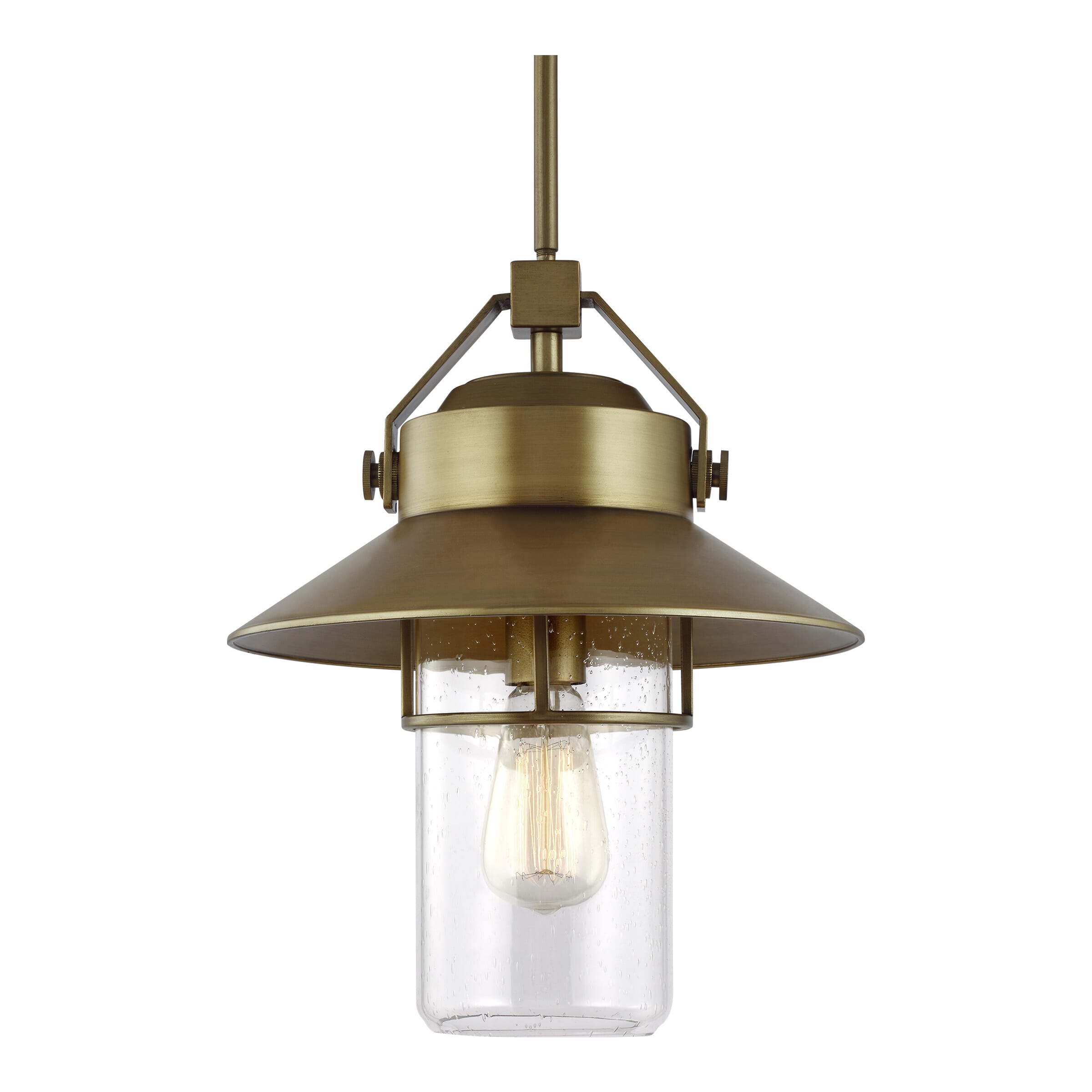 Feiss Boynton Outdoor Hanging Light in Painted Distressed Brass