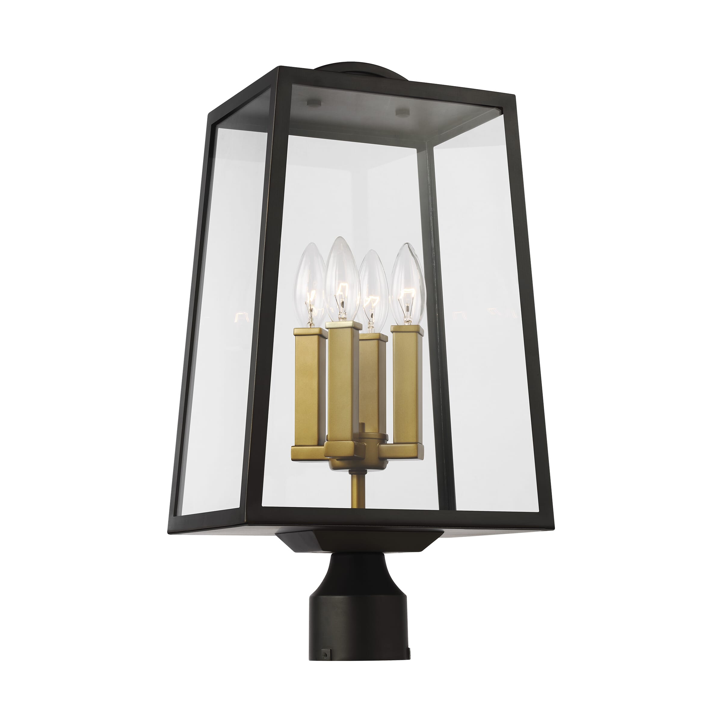 Feiss Lindbergh 4-Light Outdoor Post Light in Antique Bronze / Painted Burnished Brass