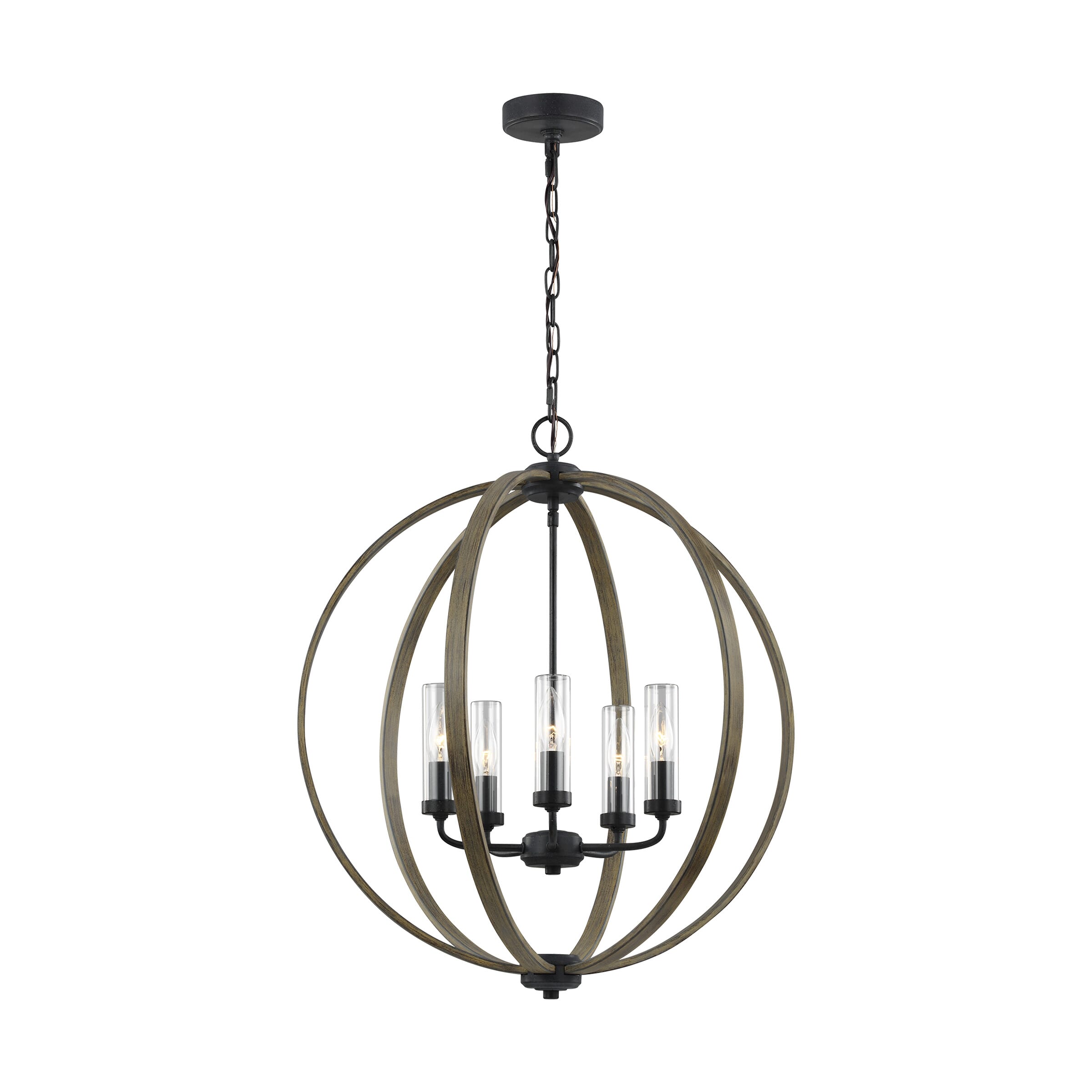 Feiss Allier 5-Light Outdoor Chandelier in Weathered Oak Wood / Antique Forged Iron