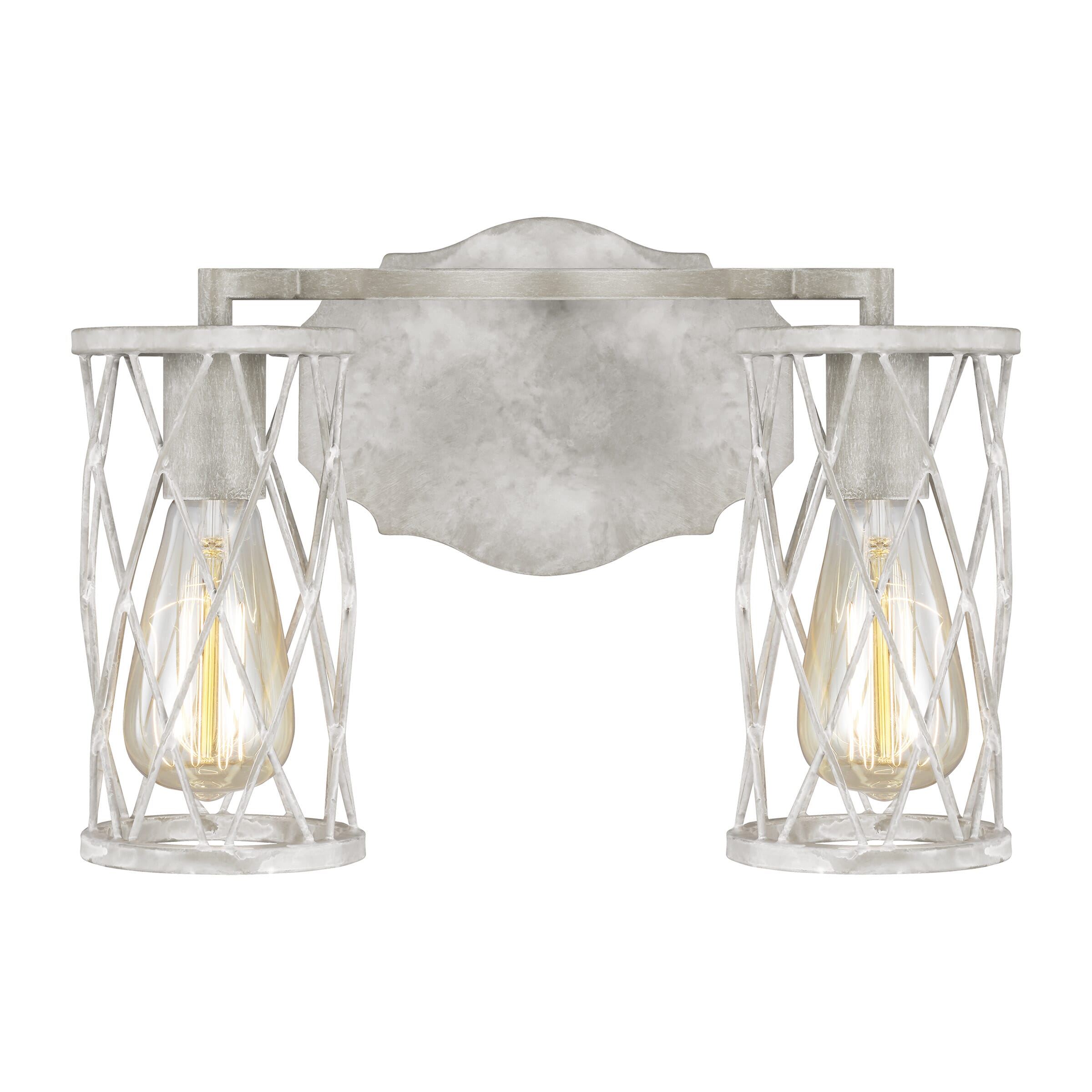 Feiss Cosette 13.75" 2-Light Bathroom Vanity Light in French Washed Oak and Distressed White Wood