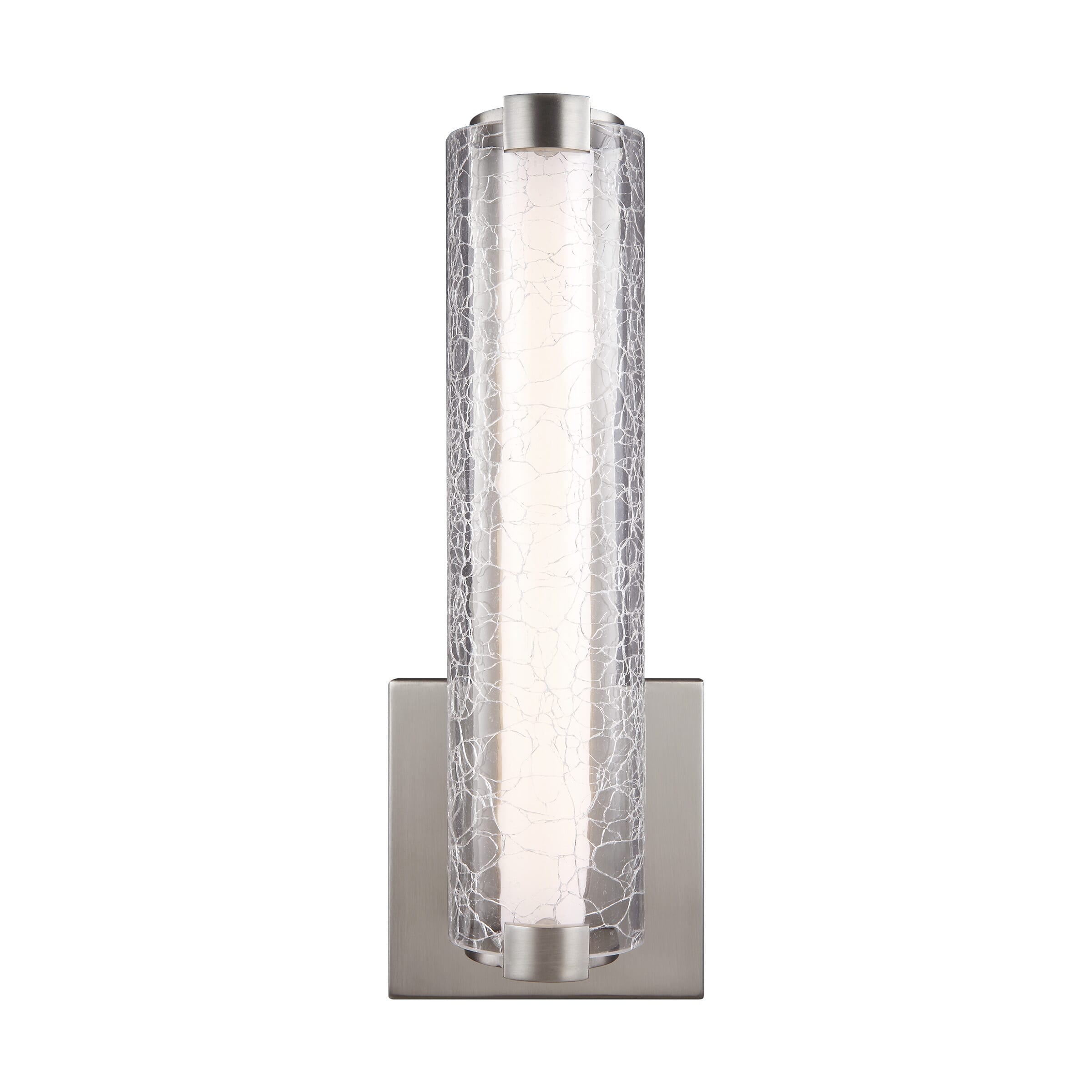 Feiss Cutler LED Bathroom Wall Sconce in Satin Nickel with Crackle Glass