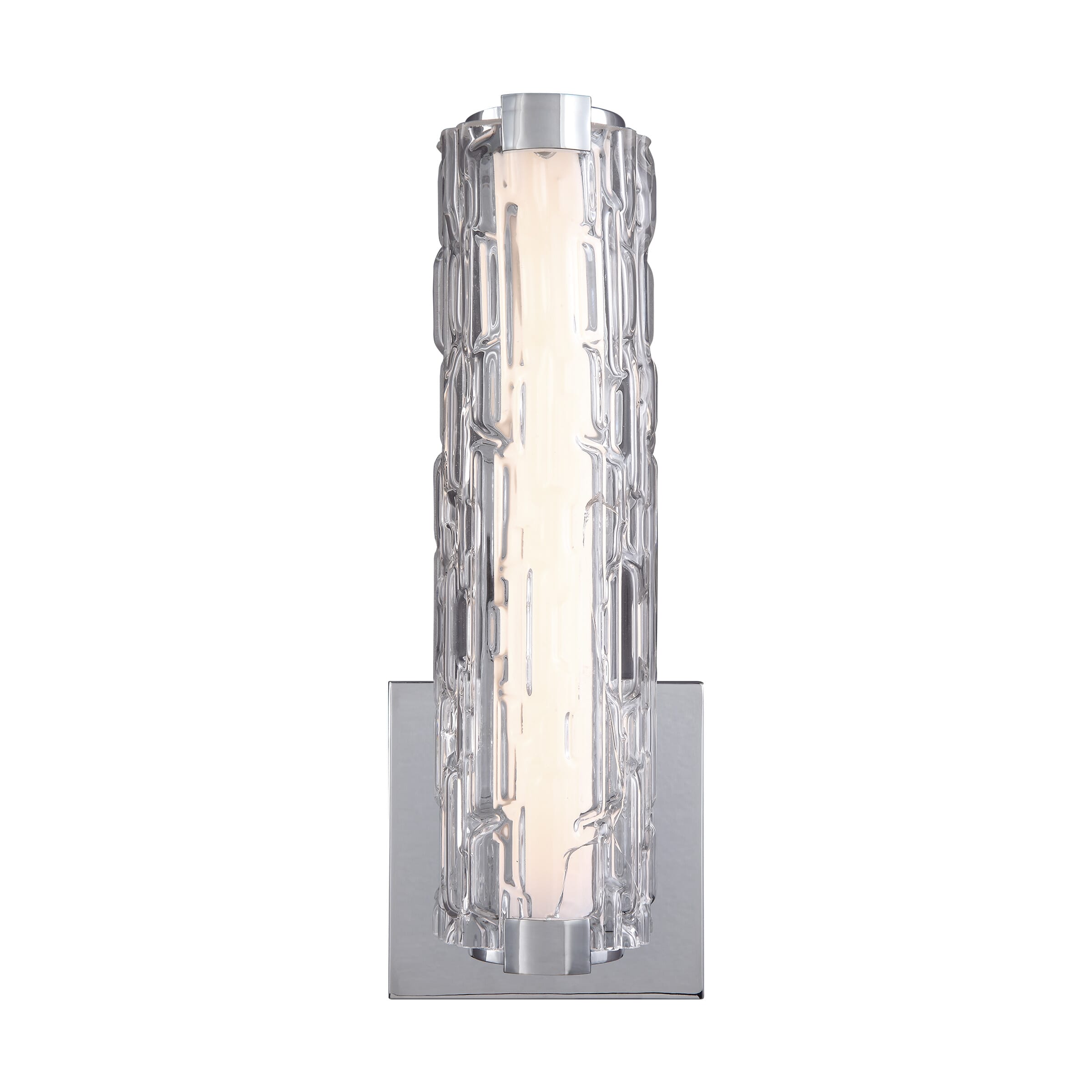 Feiss Cutler LED Bathroom Wall Sconce in Chrome with Staggered Rock Glass