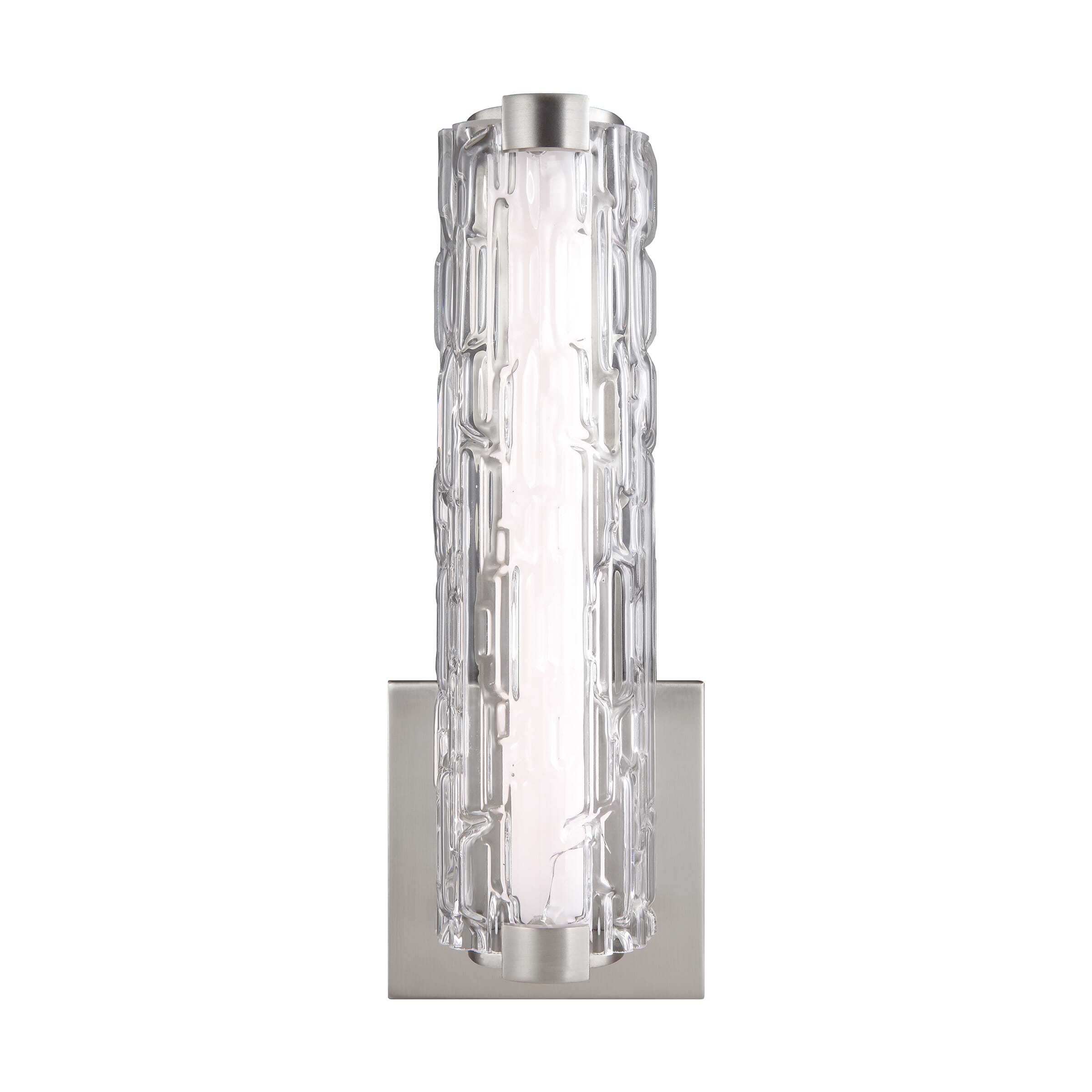 Feiss Cutler LED Bathroom Wall Sconce in Satin Nickel with Staggered Rock Glass