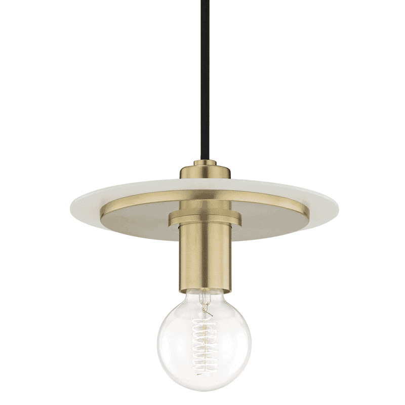 Mitzi Milo 8" Mini Pendant in Aged Brass and White