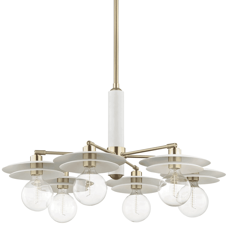 Mitzi Milla 6-Light Chandelier in Aged Brass and White