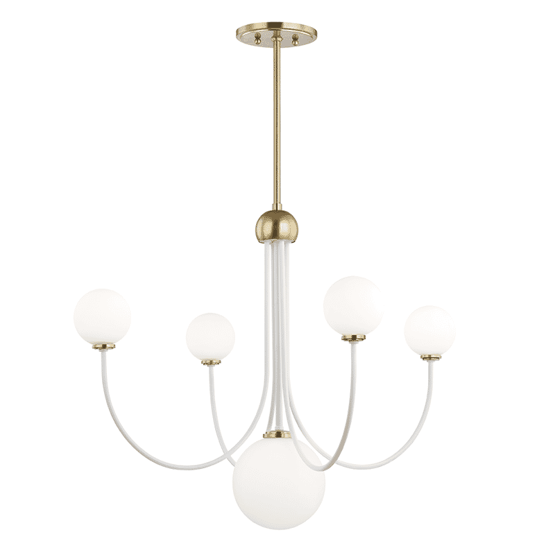 Mitzi Coco 5-Light Chandelier in Aged Brass and White