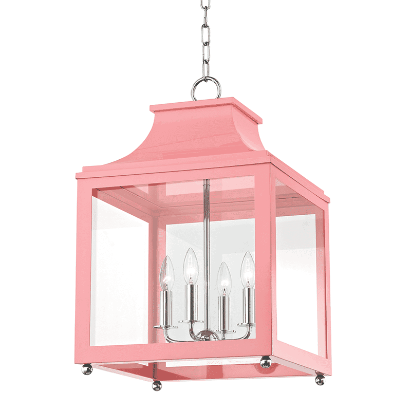 Mitzi Leigh 4-Light 25" Pendant Light in Polished Nickel and Pink