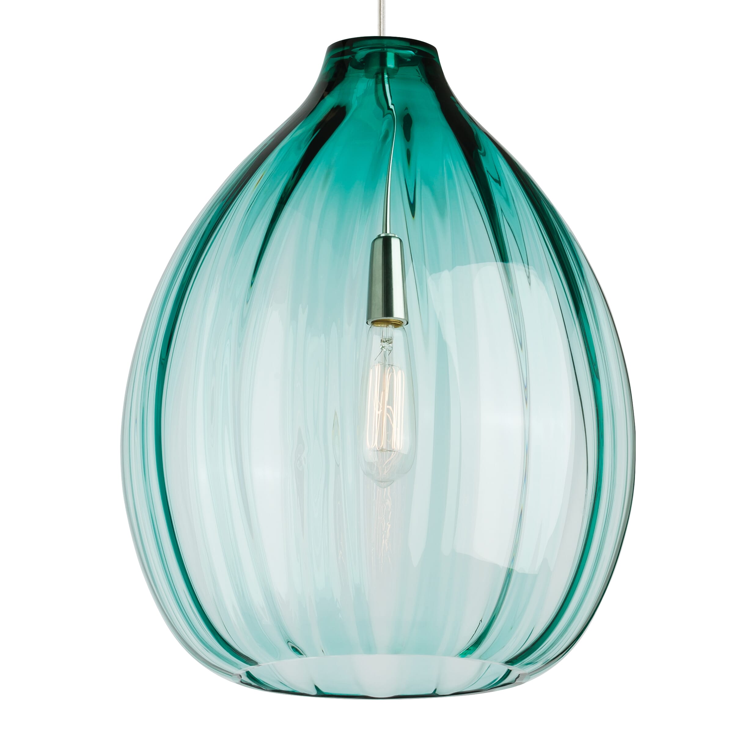 Tech Harper 2700K LED 20" Pendant Light in Satin Nickel and Surf Green