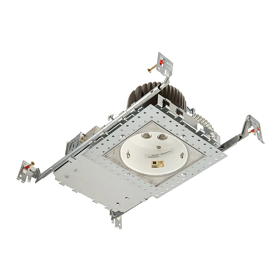 WAC Lighting 120V 4in LEDme 1-Light New Construction Housing with Light Engine Square Invisible Trim in Aluminum