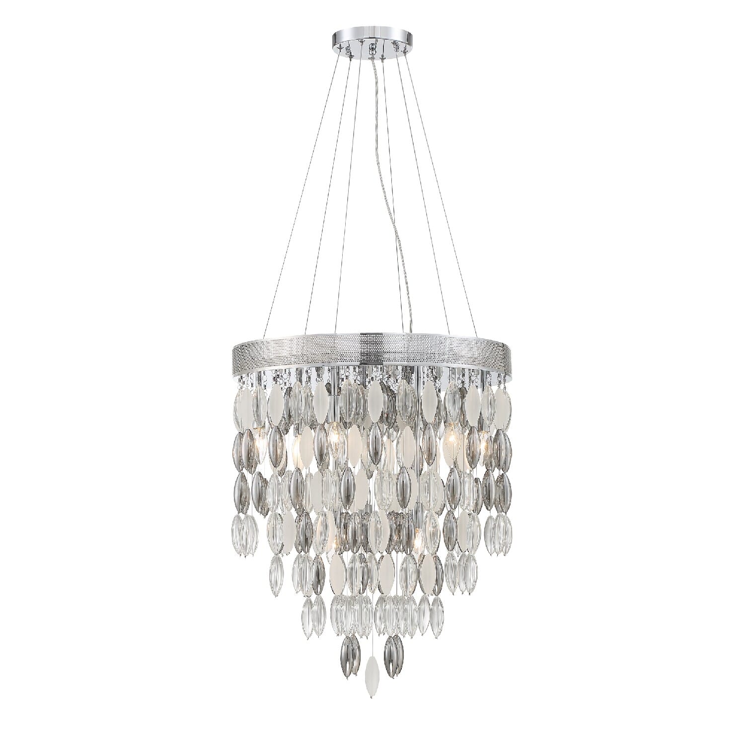 Crystorama Hudson 9-Light 27" Chandelier in Polished Chrome with Frosted, Silver & Clear Glass Beads Crystals