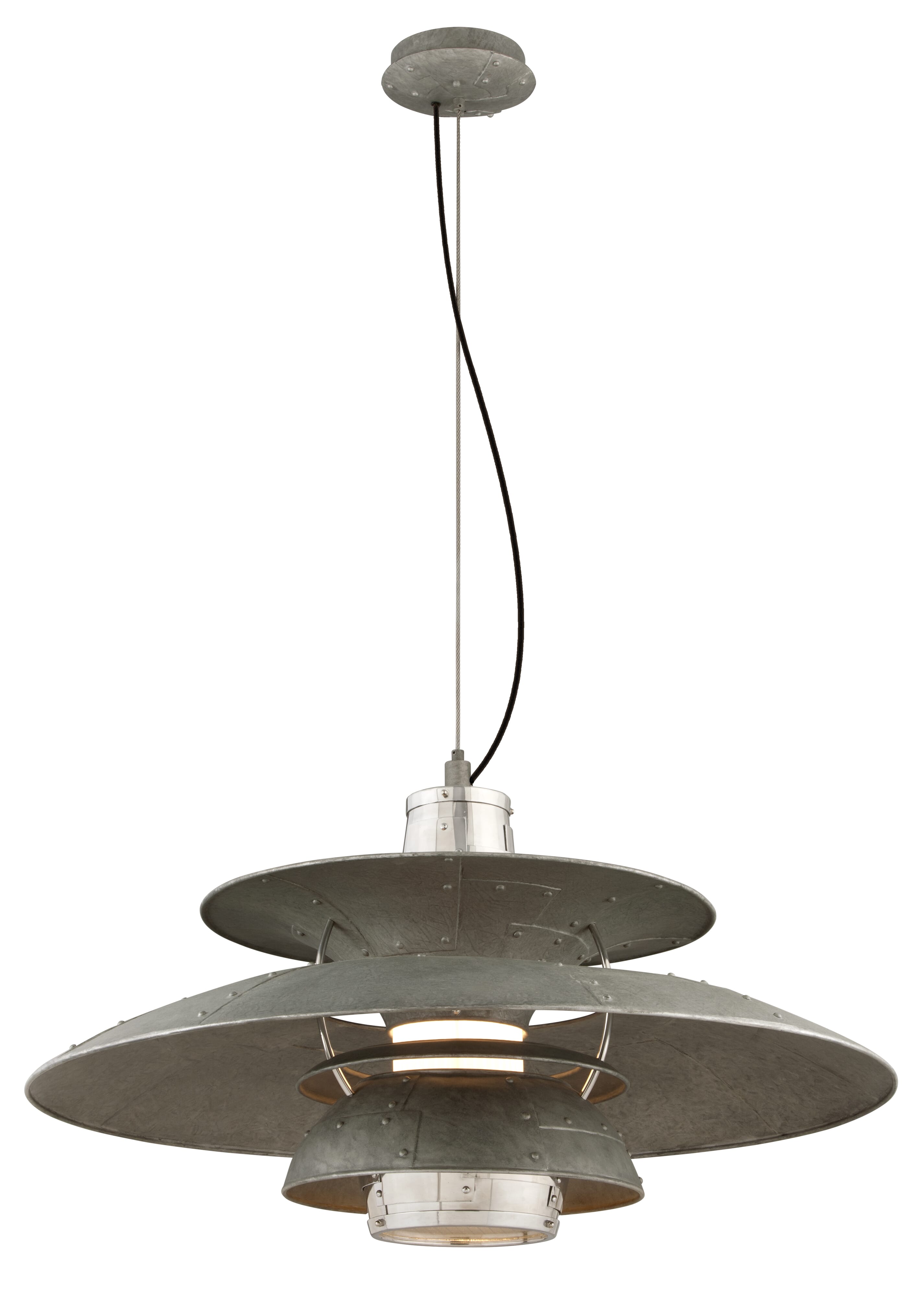 Troy Idlewild 24" Pendant Light in Aviation Gray Vintage Aluminum