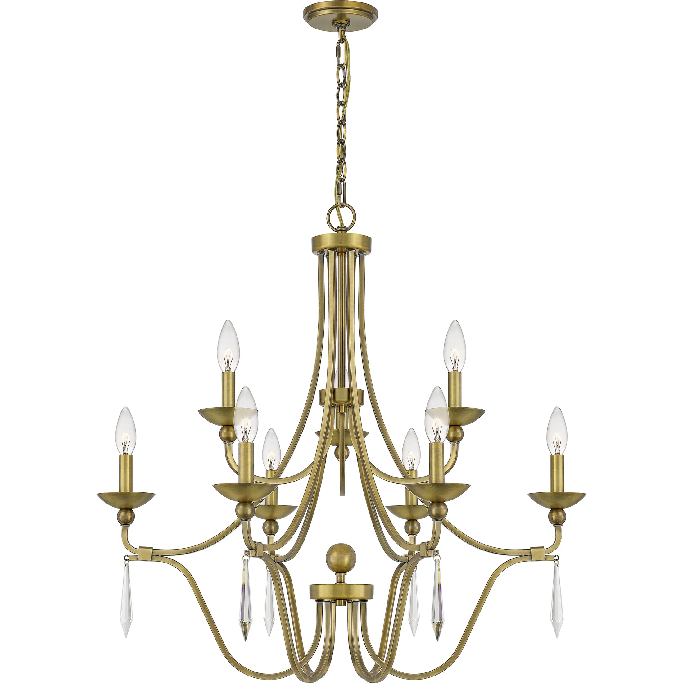 Quoizel Joules 9-Light 31" Traditional Chandelier in Aged Brass