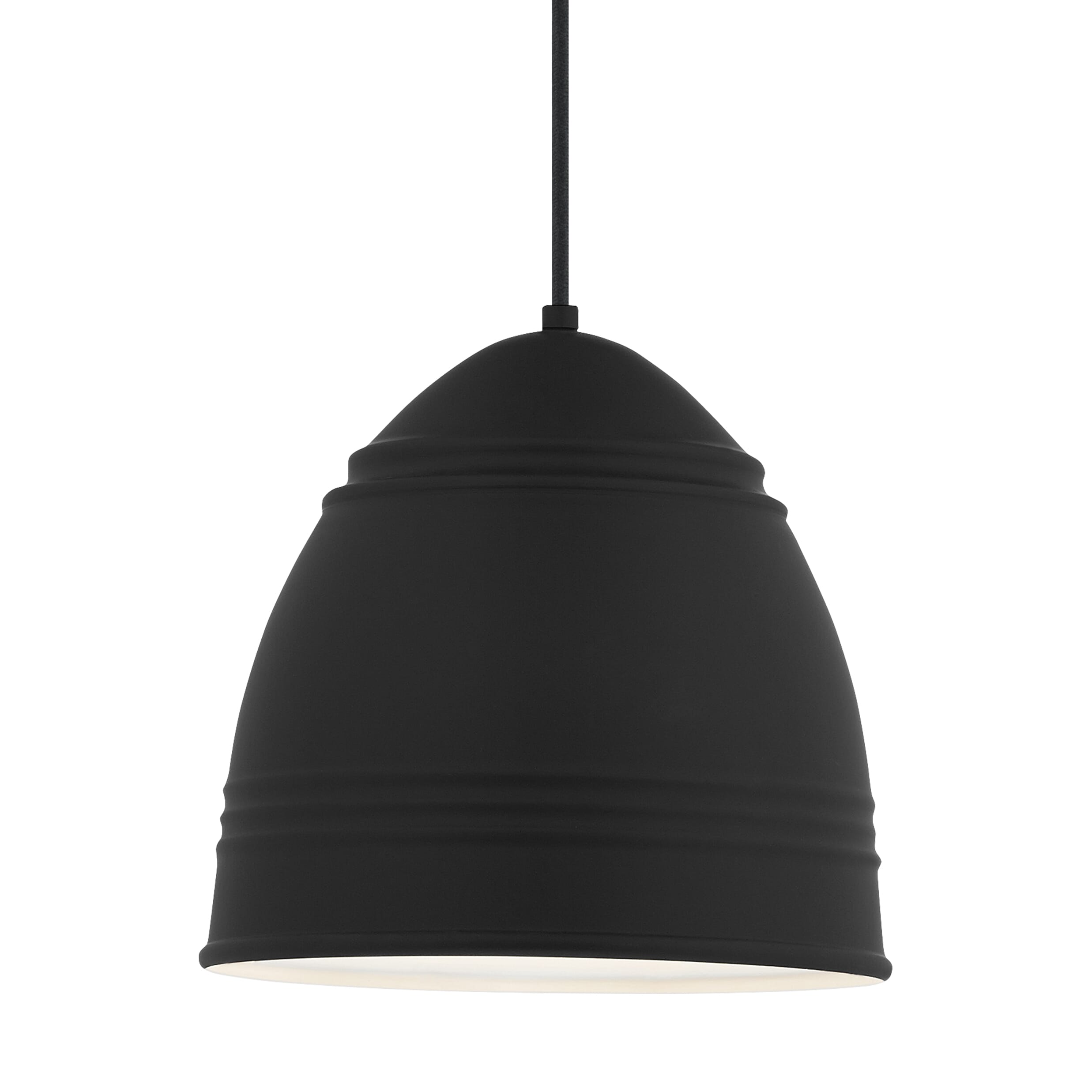 Tech Loft 12" Pendant Light in Rubberized Black with White Interior