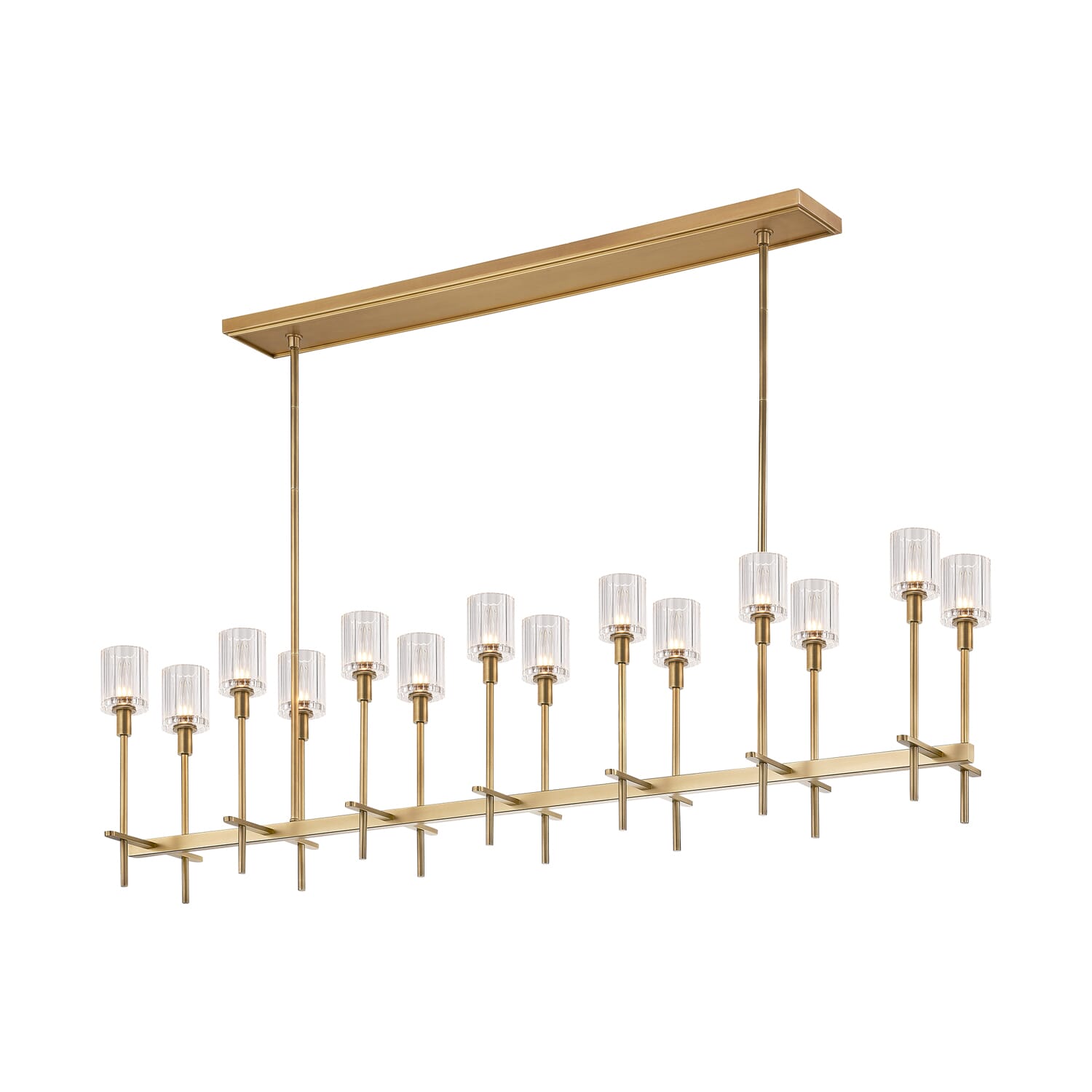 Alora Salita 14-Light Linear Pendant in Vintage Brass And Ribbed Crystal