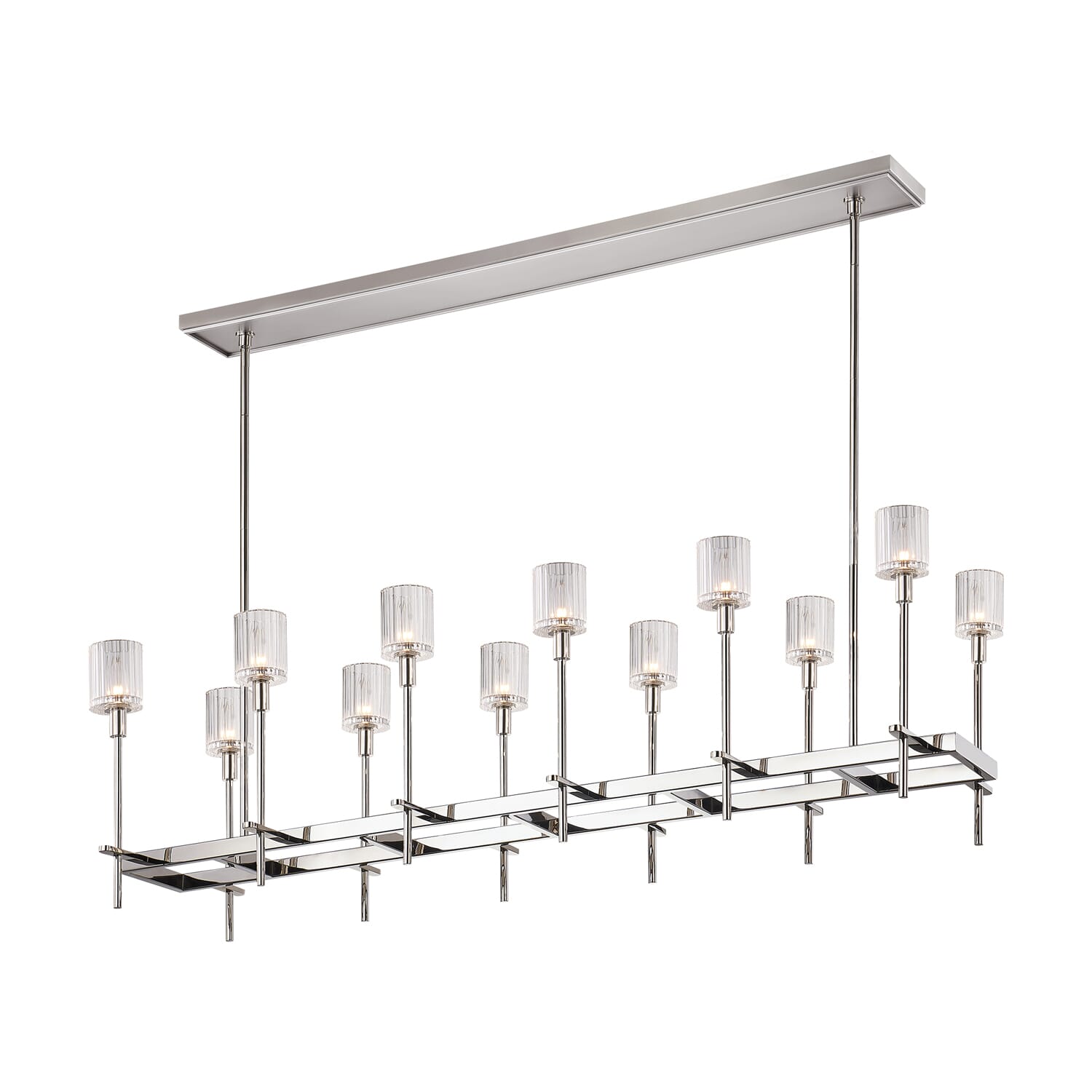 Alora Salita 12-Light Linear Pendant in Polished Nickel And Ribbed Crystal