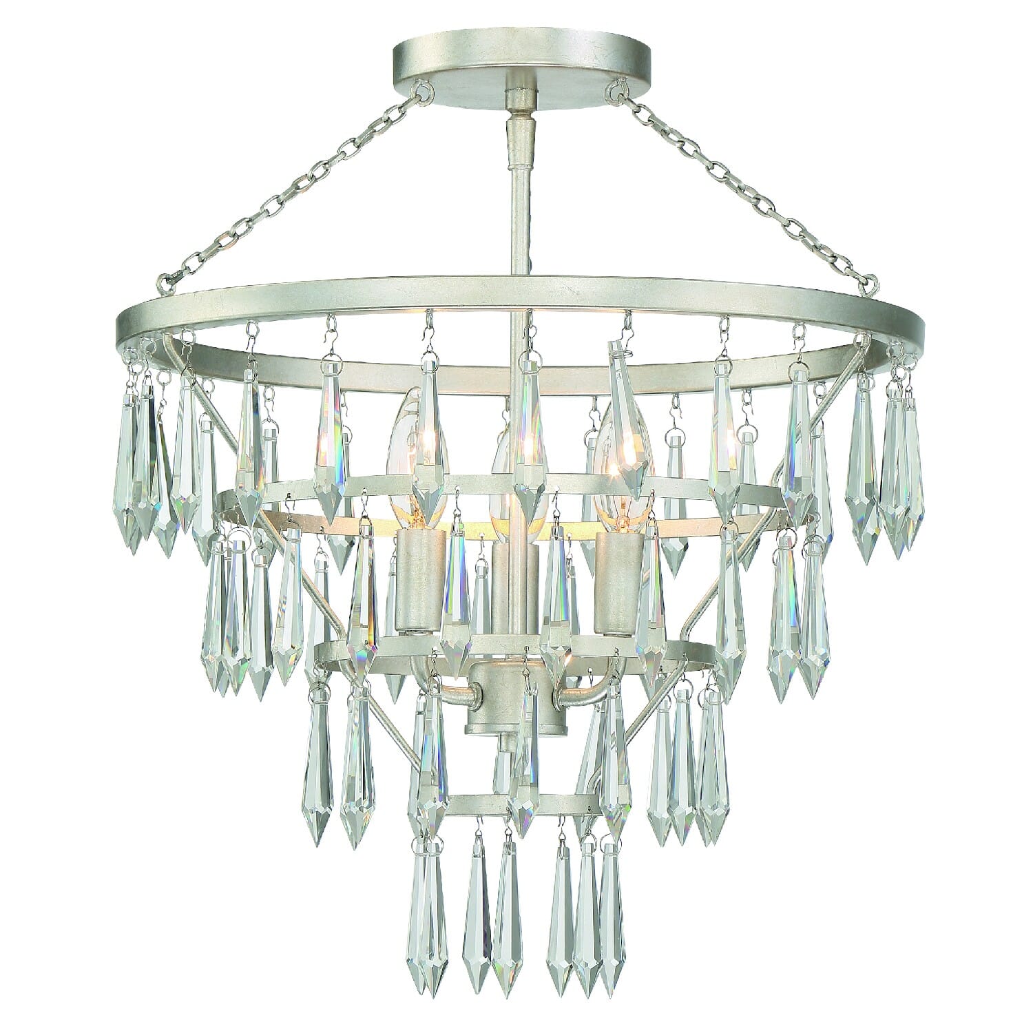 Crystorama Lucille 3-Light Ceiling Light in Antique Silver with Clear Hand Cut Crystals