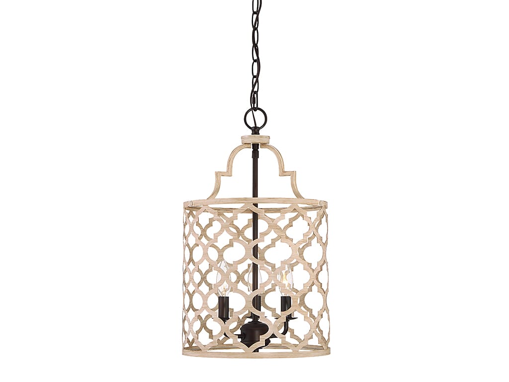 Trade Winds Melanie 3-Light 12" Quatrefoil Foyer Light in Light Wood With Oil Rubbed Bronze