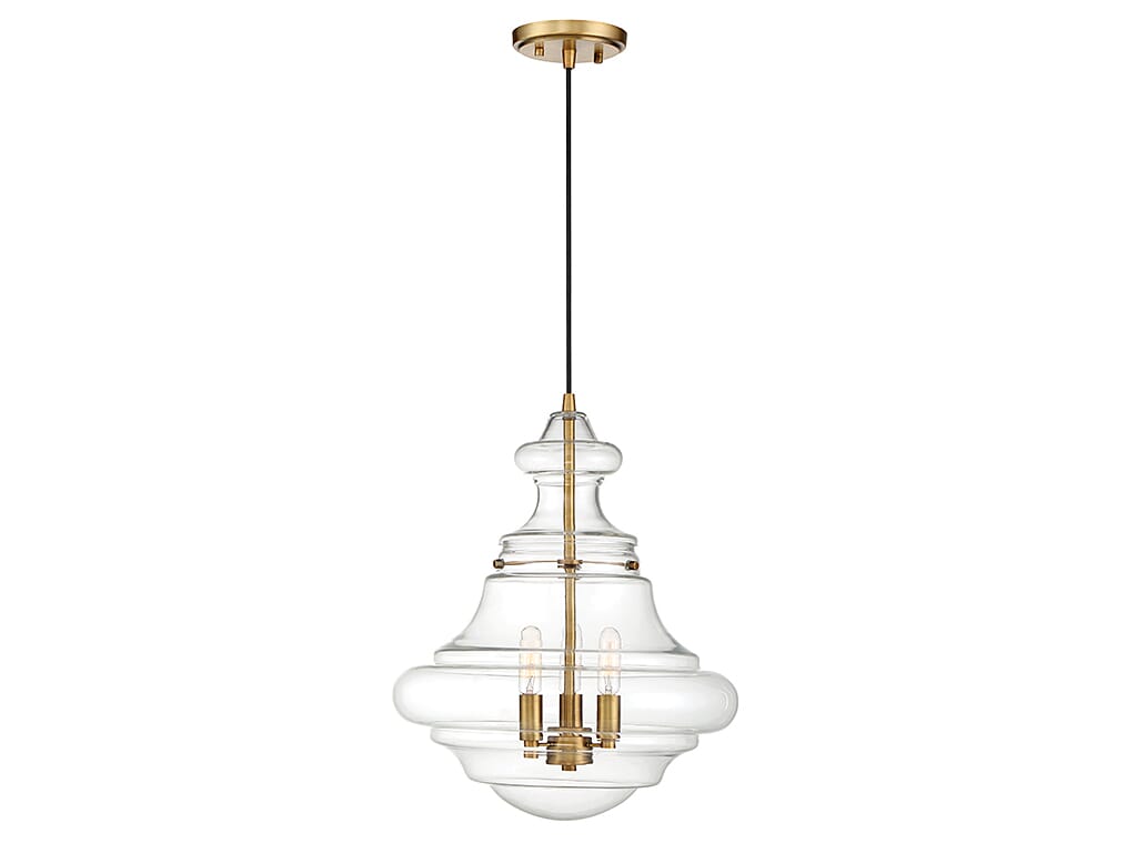 Trade Winds Clara Vintage Glass Pendant Light in Natural Brass