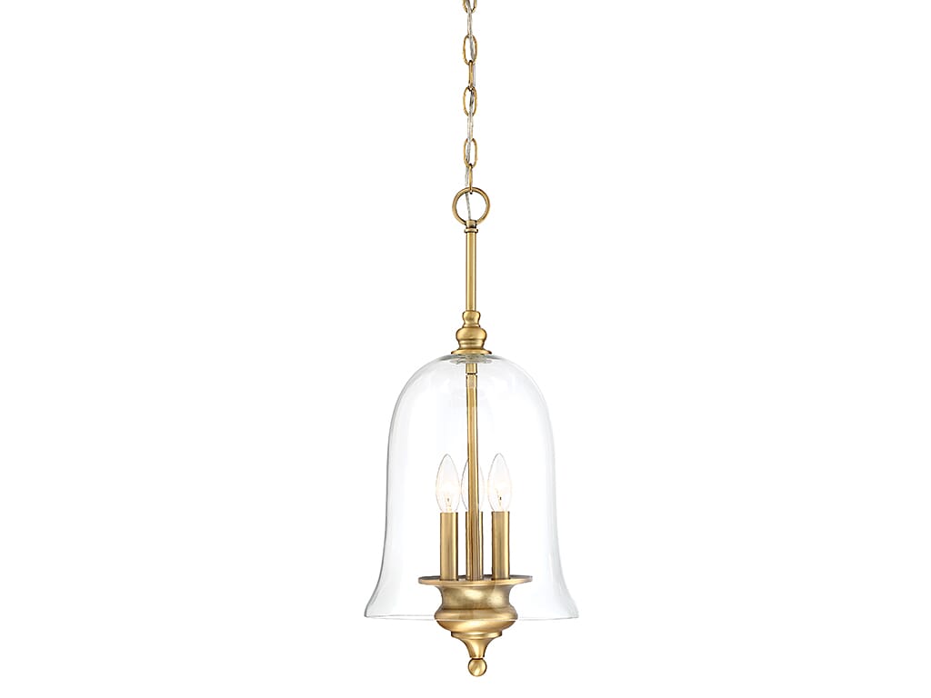 Trade Winds Claude Glass Bell Pendant Light in Natural Brass