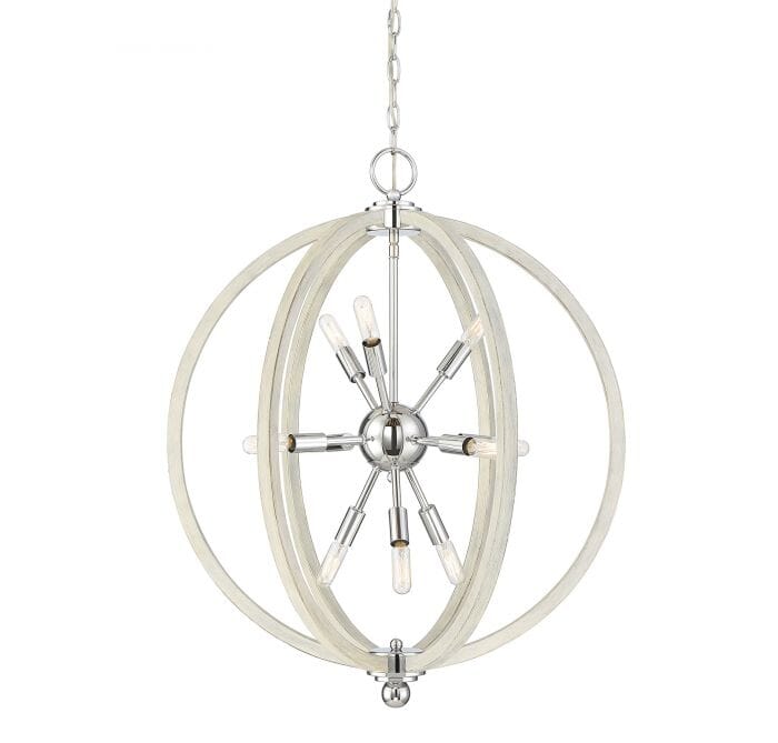 Trade Winds Montgomery 10-Light 31" Pendant in White Washed Wood with Polished Nickel