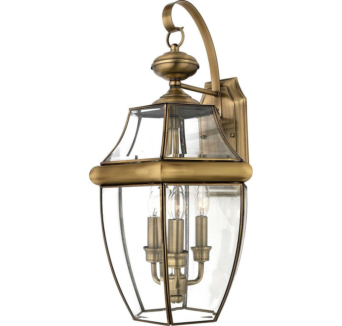 Quoizel Newbury 3-Light 12" Outdoor Wall Lantern in Antique Brass