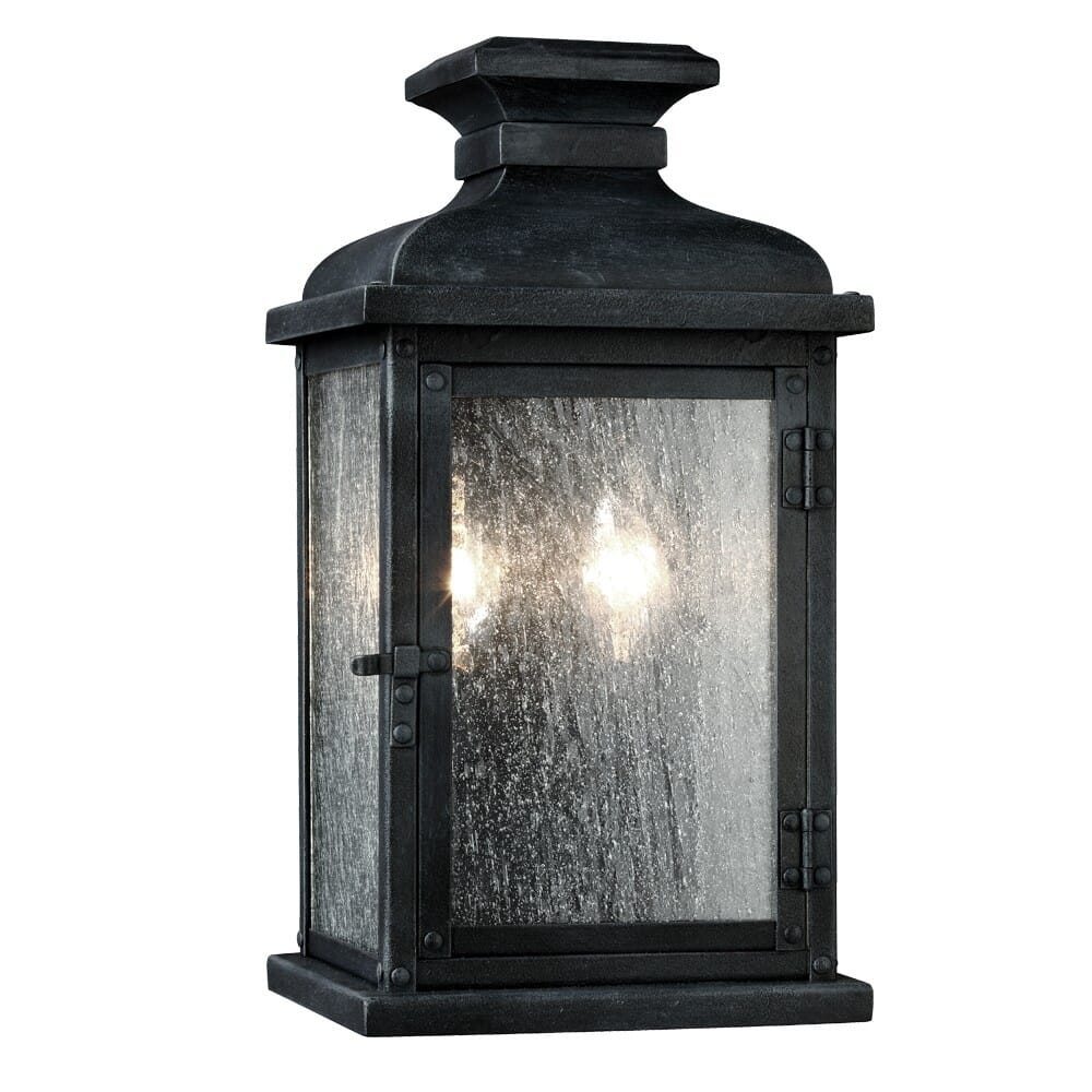 Feiss Pediment 12.5" 2-Light Outdoor Wall Sconce in Dark Weathered Zinc