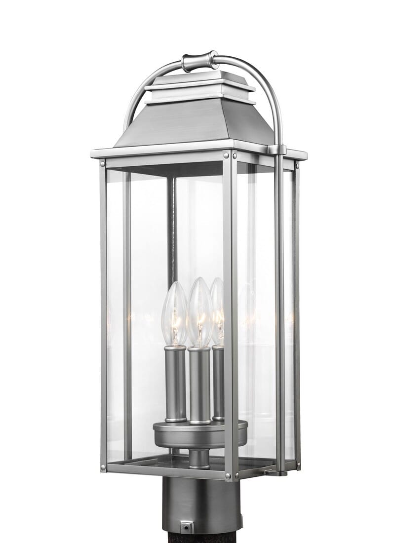 Feiss Wellsworth 20.75" 3-Light Outdoor Post Lantern in Brushed Steel