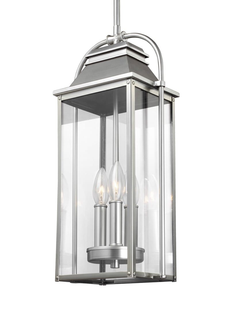 Feiss Wellsworth 3-Light Outdoor Hanging Lantern in Brushed Steel